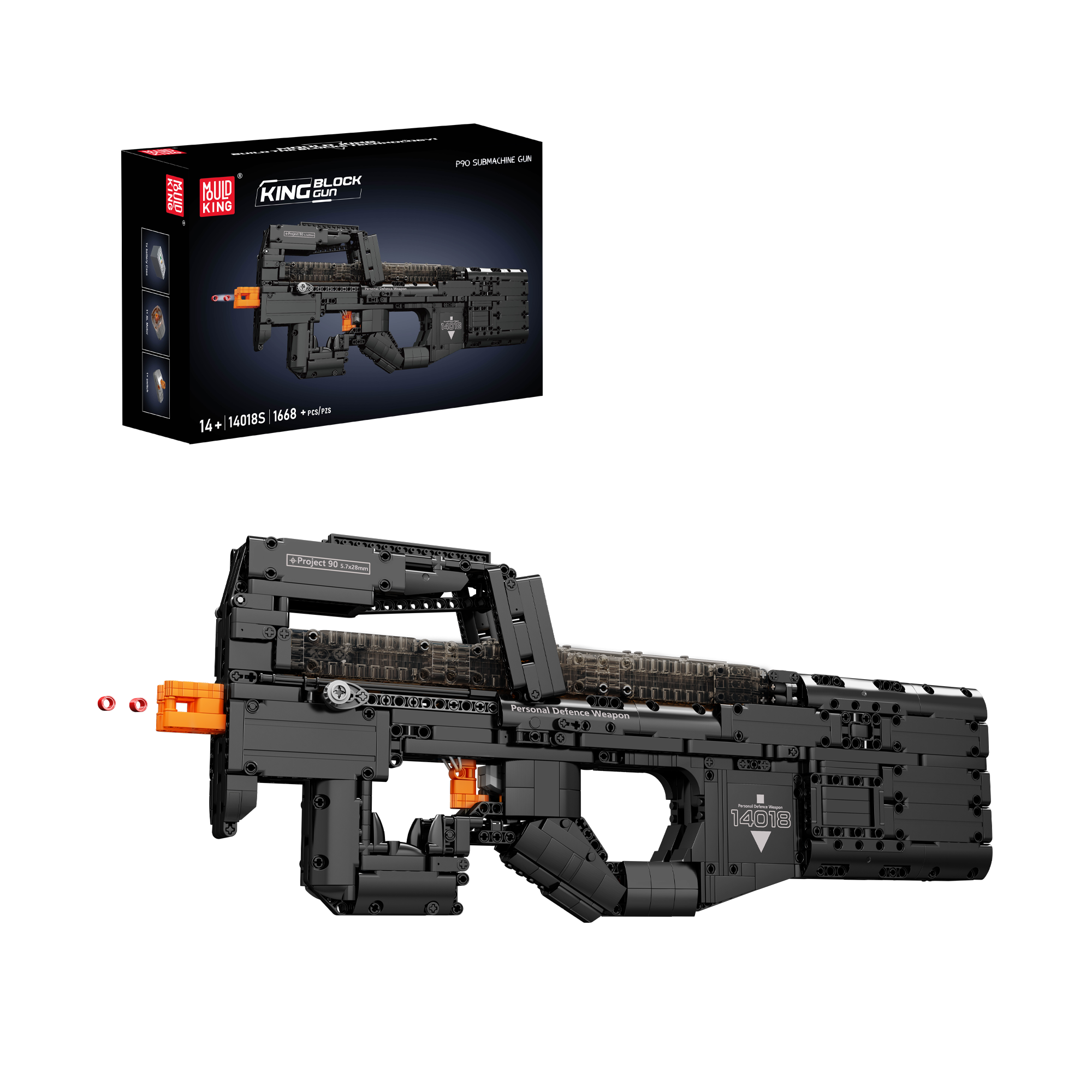 Mould King 14018S P90 Submachine Gun Building Blocks Set - 1,589 Pieces | Realistic Model Kit for Adults & Teens | Perfect for Collectors, Military Enthusiasts & DIY Projects