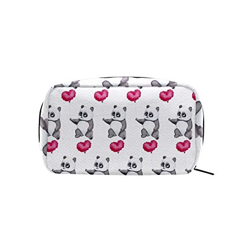 Cute Panda Pattern Makeup Bag with Heart Design - Pink Travel Cosmetic Organizer for Women, Portable Toiletry Case for Train, Gym & Vacation Storage