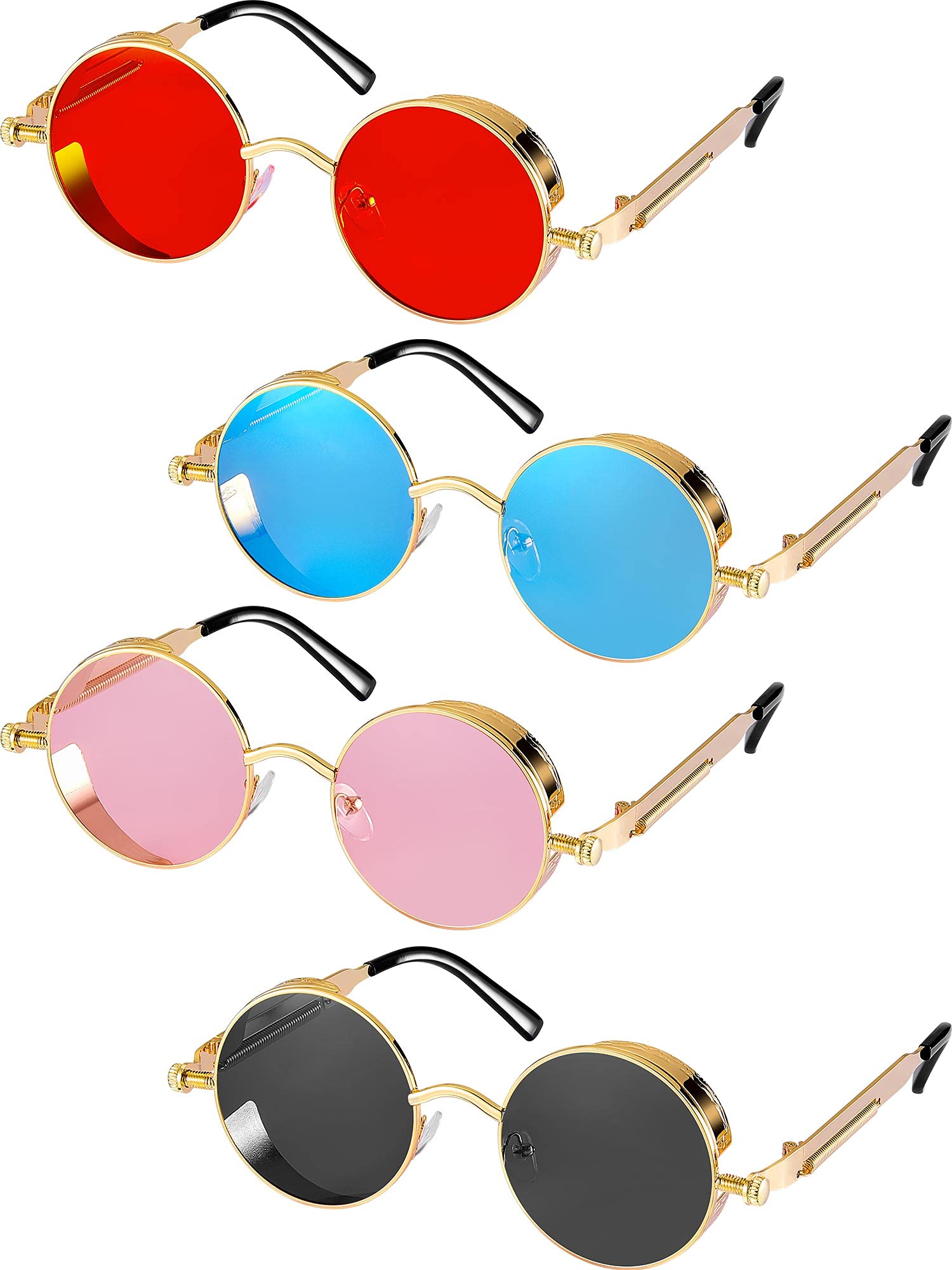 Frienda 4-Piece Retro Steampunk Sunglasses Set - Vintage Gothic Round Sunglasses for Men & Women - Perfect for Christmas Gifts, Cosplay, and Steampunk Fashion Accessories