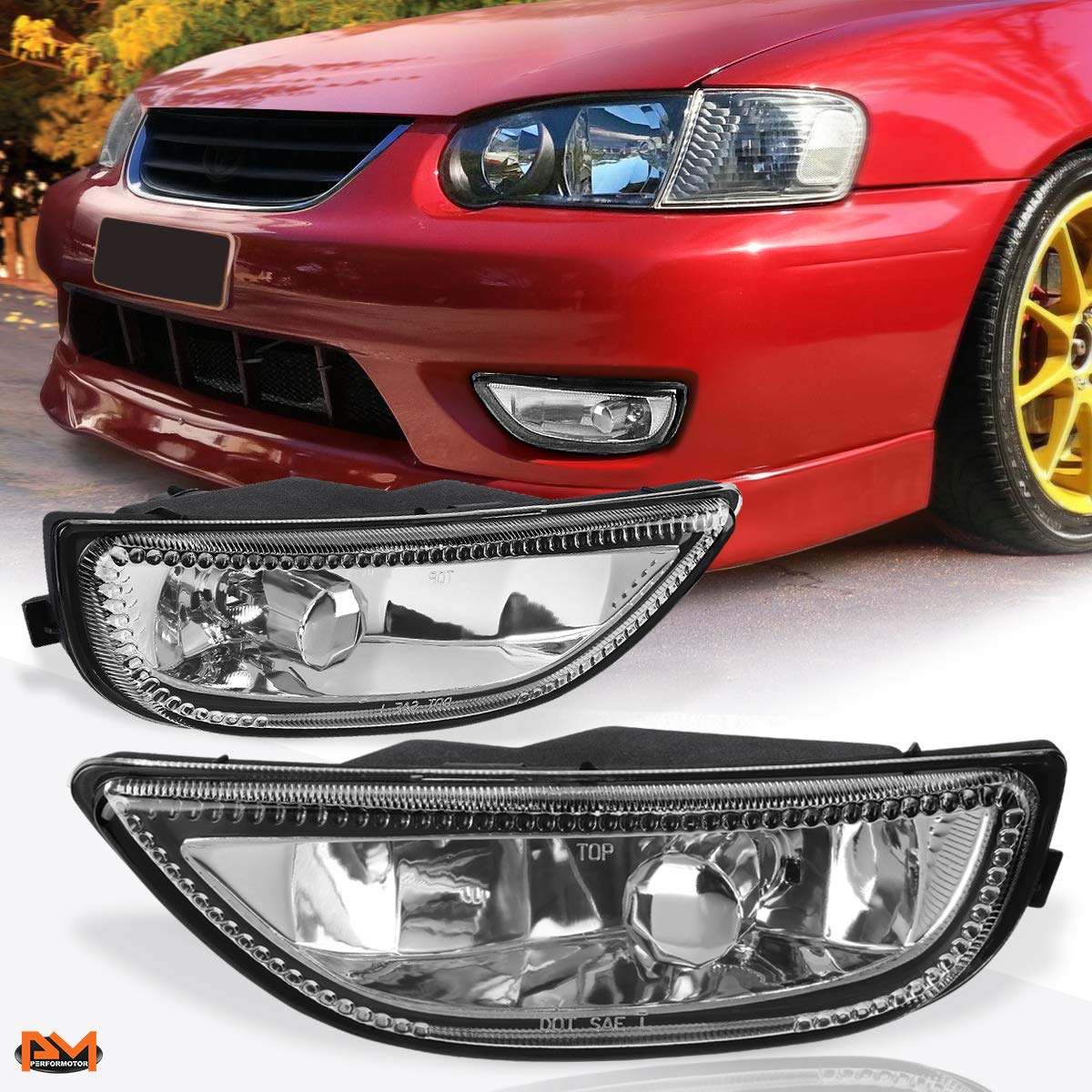 PM PERFORMOTOR Front Bumper Fog Lights with Bulbs - Clear Lens Compatible with 2001-2002 Toyota Corolla | Durable Fog Lamps for Enhanced Night Driving Safety & Style
