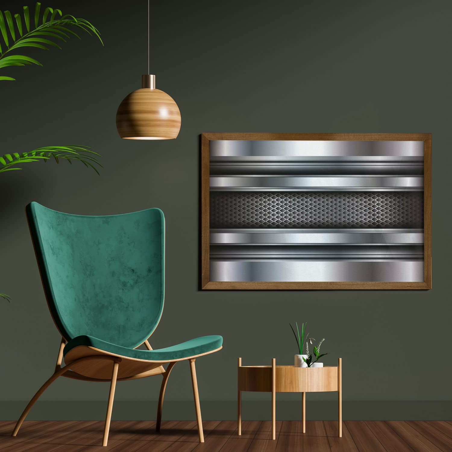 Ambesonne Grey Framed Wall Art - Realistic Steel Plates Heavy Industry Technology Print, Fabric Decor with Teak Wood Frame - 35