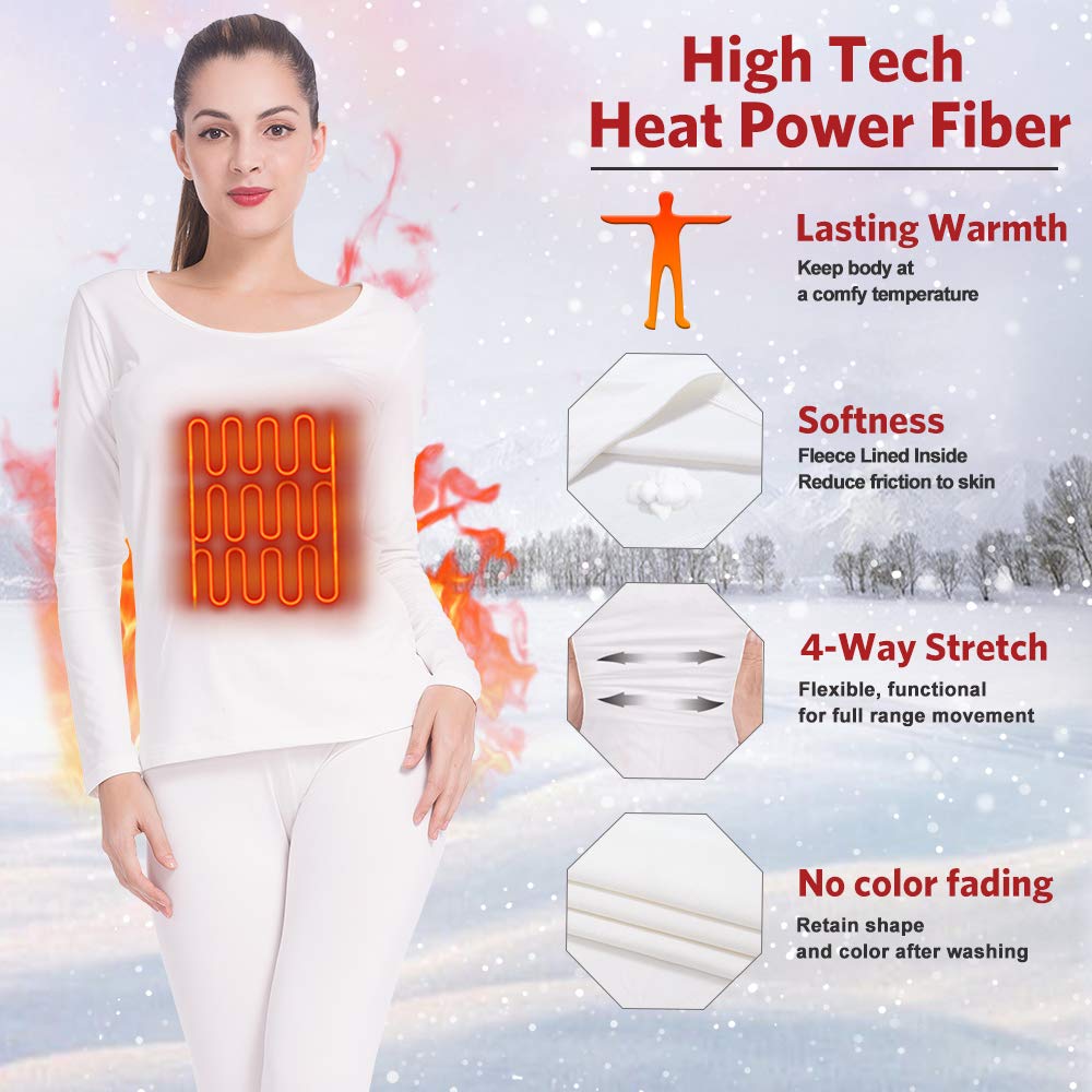 Subuteay Women's Thermal Underwear Set - Fleece Lined Long Johns Base Layer Pajamas for Cold Weather | Winter Workout, Skiing, Camping & Sleepwear