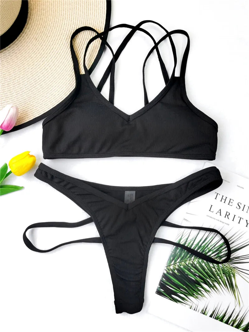 Sexy Black Bandeau Swimsuit for Women - Cut Out Hollow Out Bikini Set, Brazilian Bathing Suit | Perfect for Beach Vacations, Pool Parties & Summer Getaways