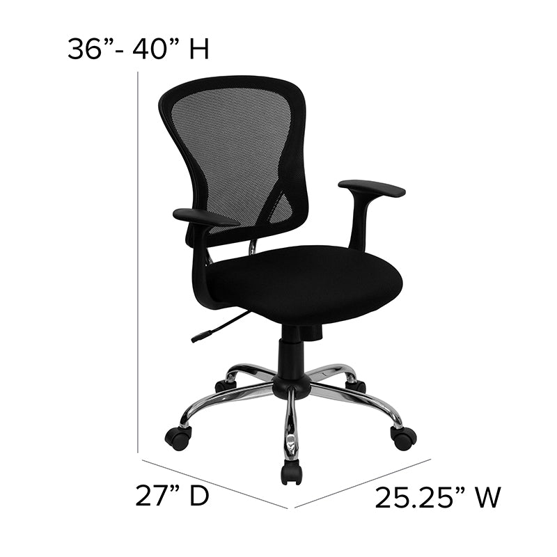 FLASH Alfred Mid Back Black Mesh Swivel Task Office Chair with Chrome Base and Arms - Ergonomic Desk Chair for Home Office, Computer Work & Gaming
