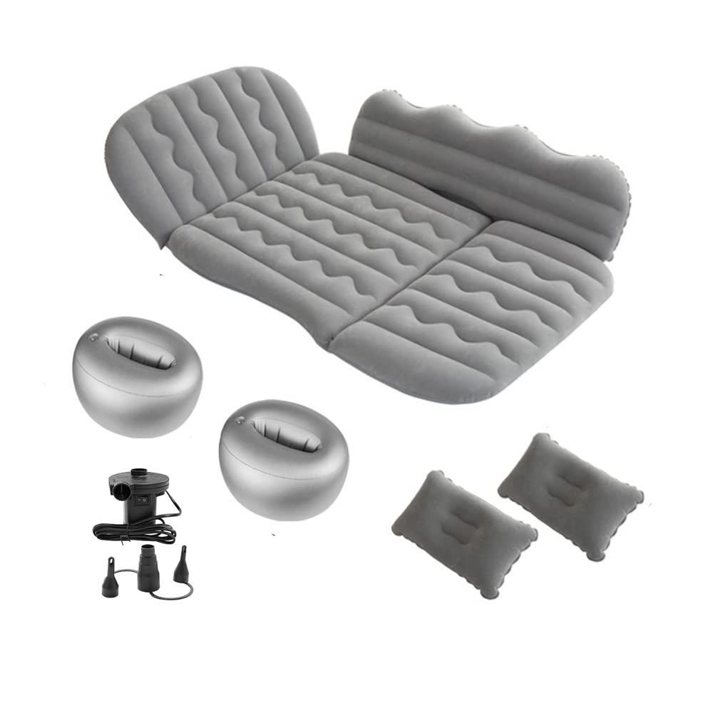 Inflatable Car Air Mattress with Electric Pump - Portable Travel & Camping Bed for SUV, MPV, Home & Outdoor Use - Includes 2 Pillows (Grey) | Perfect for Road Trips, Camping & Guest Sleeping