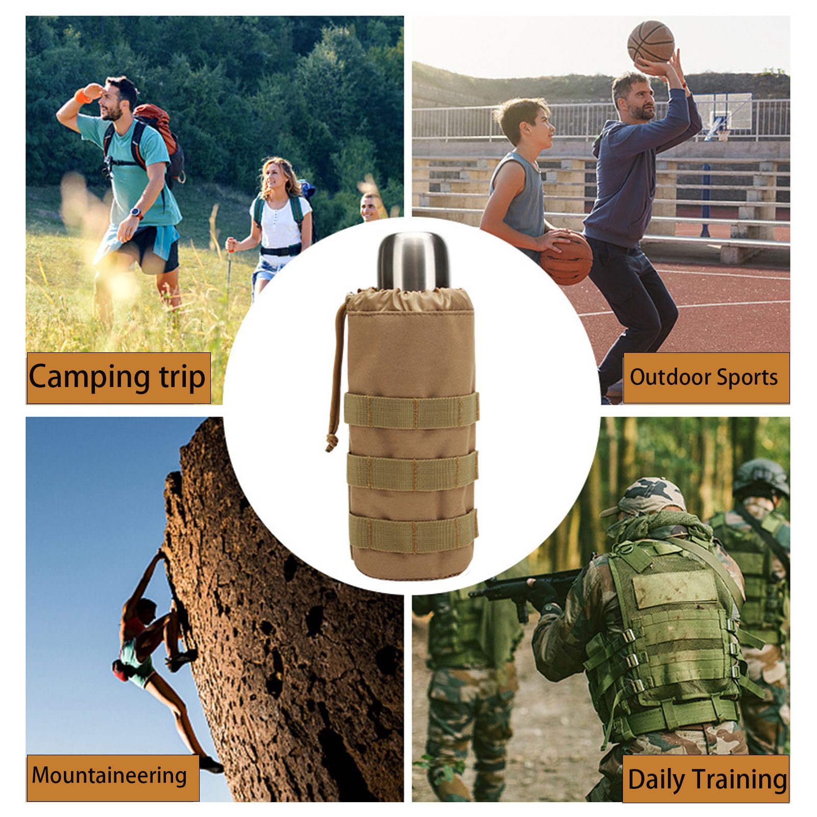 Tactical MOLLE Water Bottle Holder Pouch - Durable Hydration Accessory for Backpacks, Hiking & Outdoor Adventures (Black)