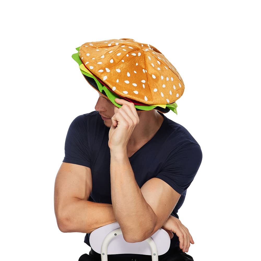Funny Hamburger Hat for Adults - Spooky Halloween Party Costume Accessory - Great for Cosplay, Themed Parties, and Food Lovers