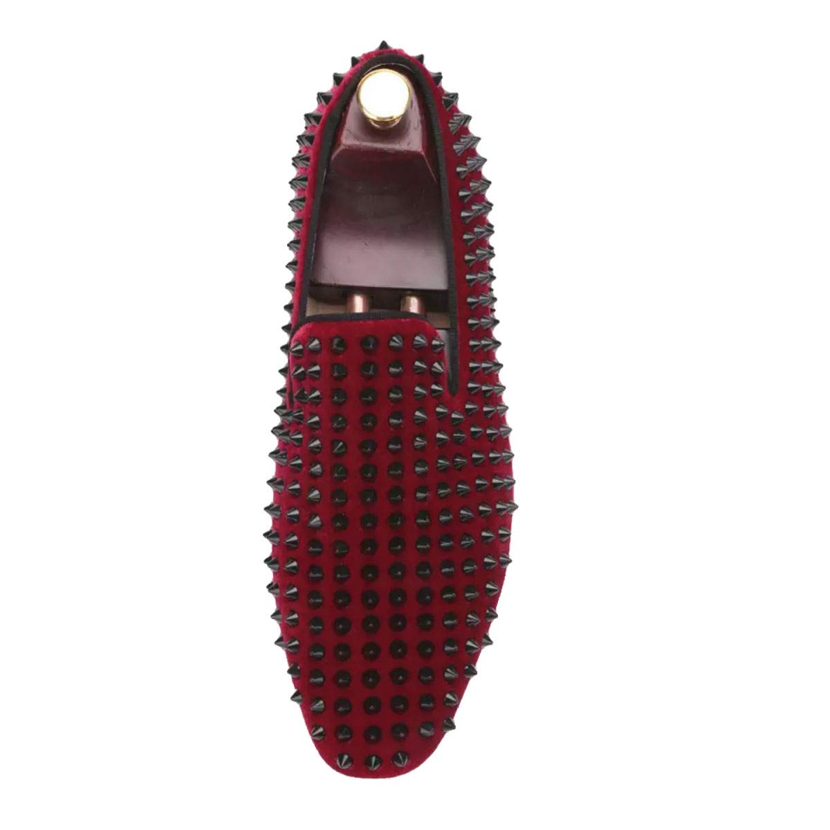 FERUCCI Men's Burgundy Velvet Loafers with Black Spikes - Comfortable House Slippers for Indoor/Outdoor Wear, Perfect for Lounge, Home, and Casual Occasions