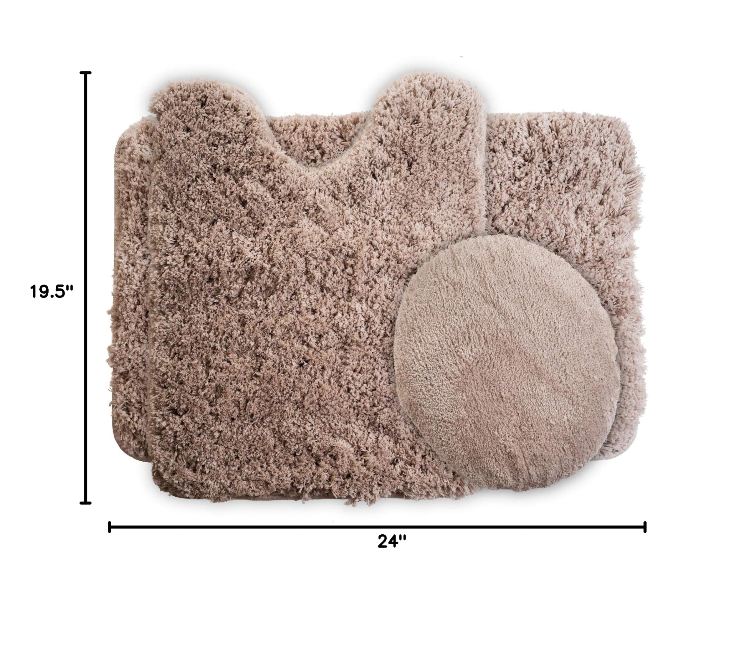 Premium 3-Piece Bathroom Rug Set - Non-Slip Bath Mat with Contour Mat & Toilet Cover - Soft Machine Washable Cotton - Perfect for Bathroom Safety & Decor (Taupe) - Ideal for Master Bath, Guest Bath & Apartment Bathrooms