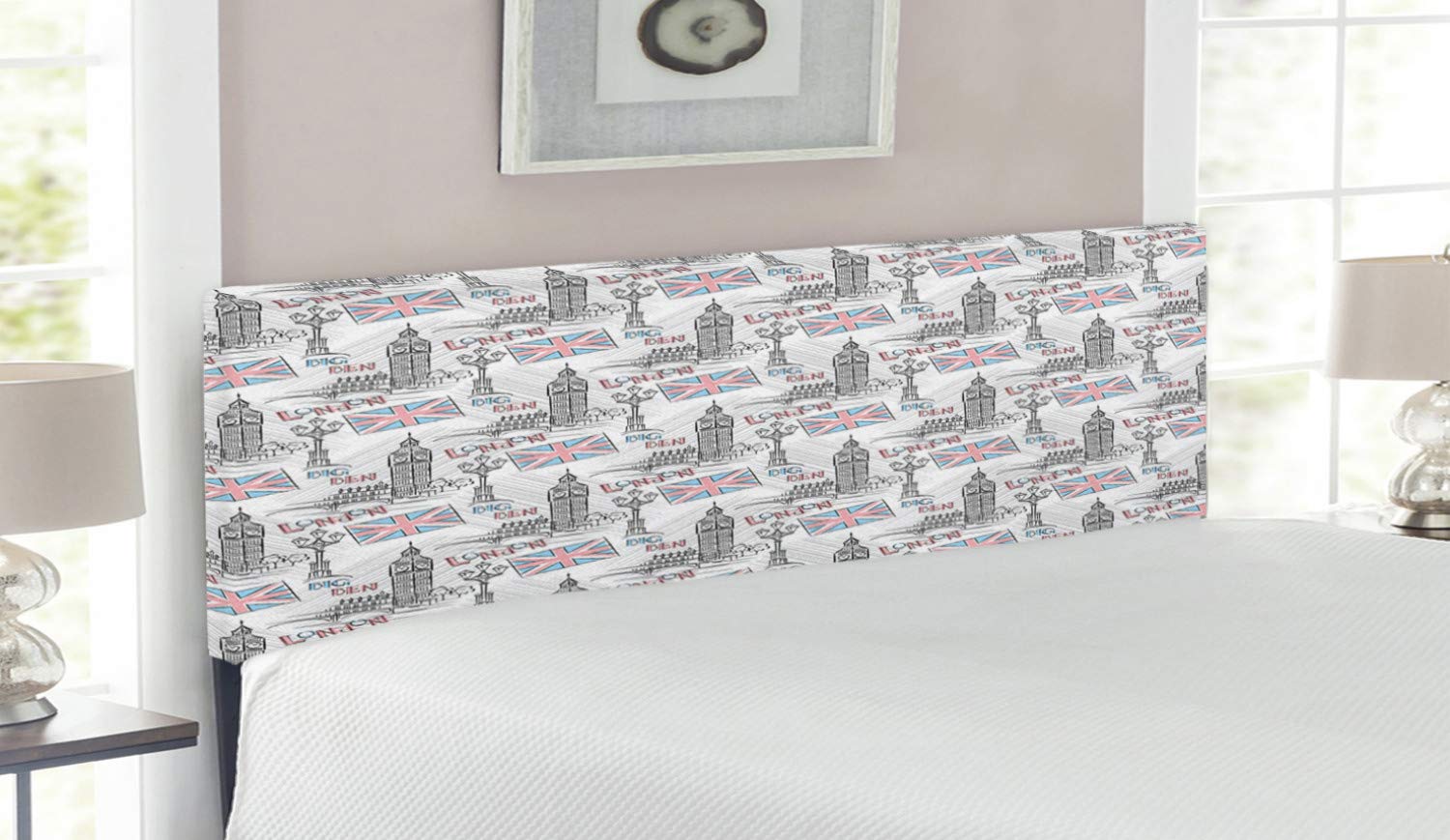Ambesonne London Headboard - Big Ben Sketch & UK Flag Design, Upholstered Metal Bed Headboard with Memory Foam, Queen Size, Multicolor | Perfect for British-Themed Bedrooms, Home Decor & Gift Ideas