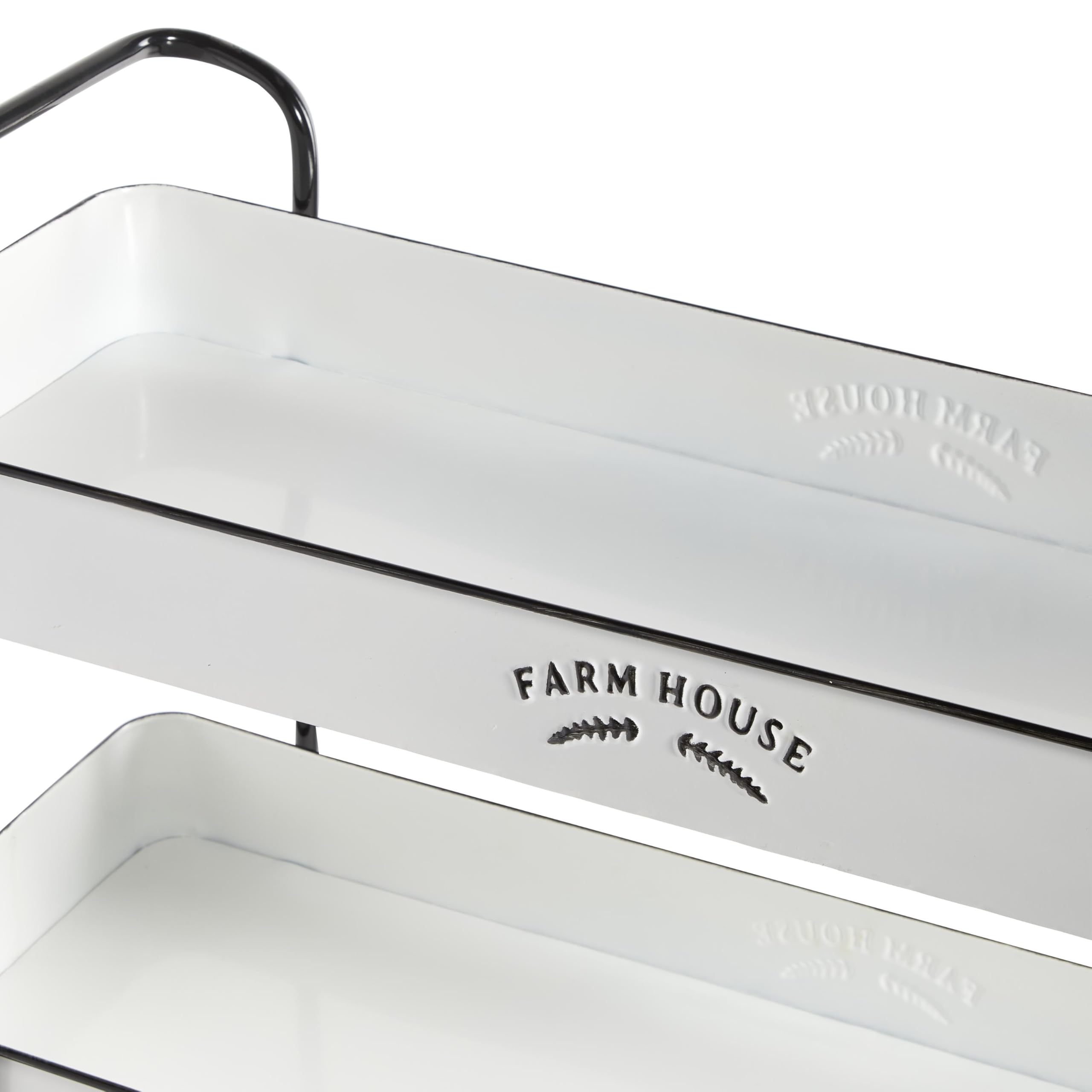 Deco 79 White Metal Kitchen Rolling Cart with 3 Shelves - Farmhouse Style Storage Organizer with Black Accents, 32