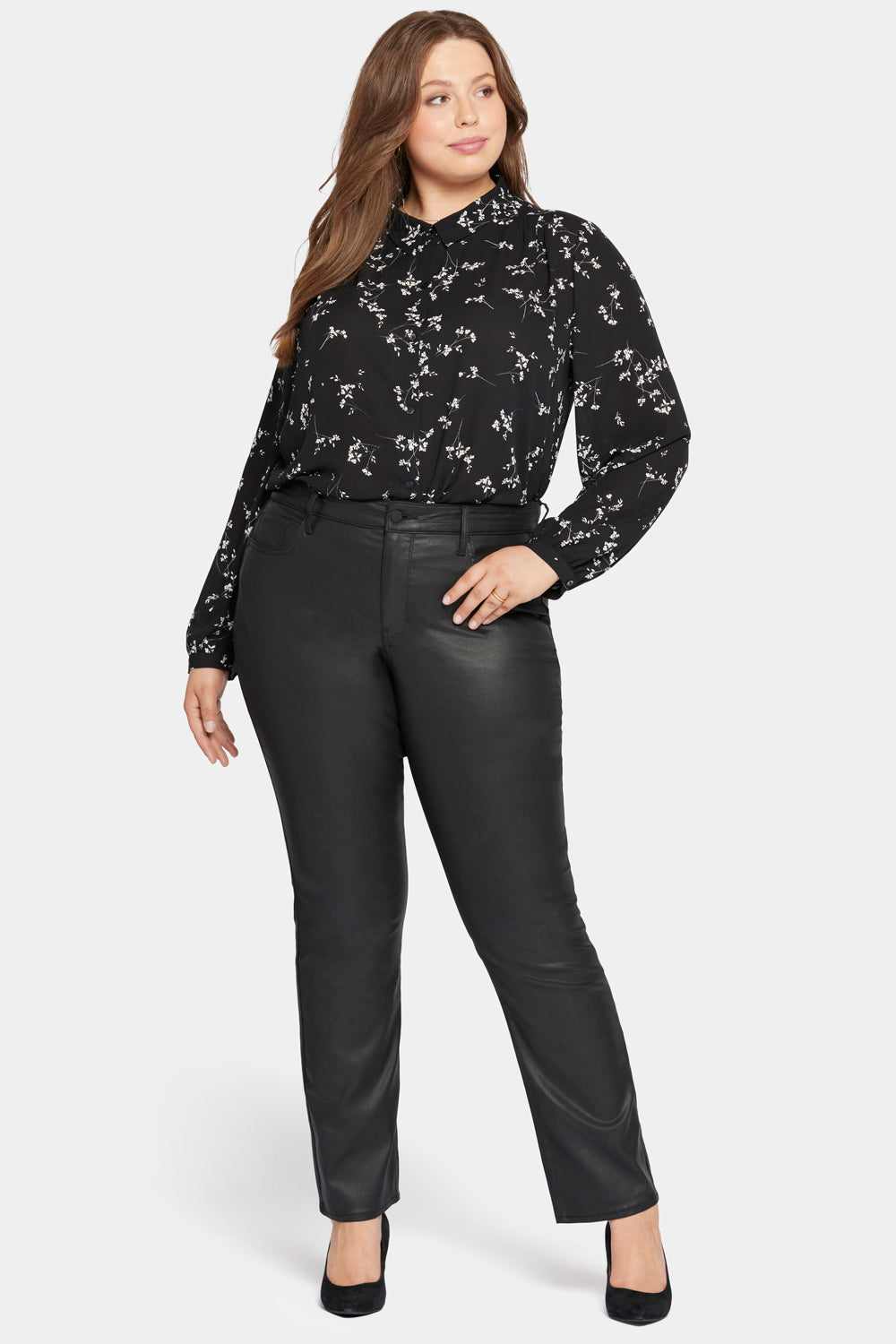 Plus Size Coated Marilyn Straight Jeans - Black High-Shine Denim Pants for Women | Perfect for Night Out, Date Night & Office Wear