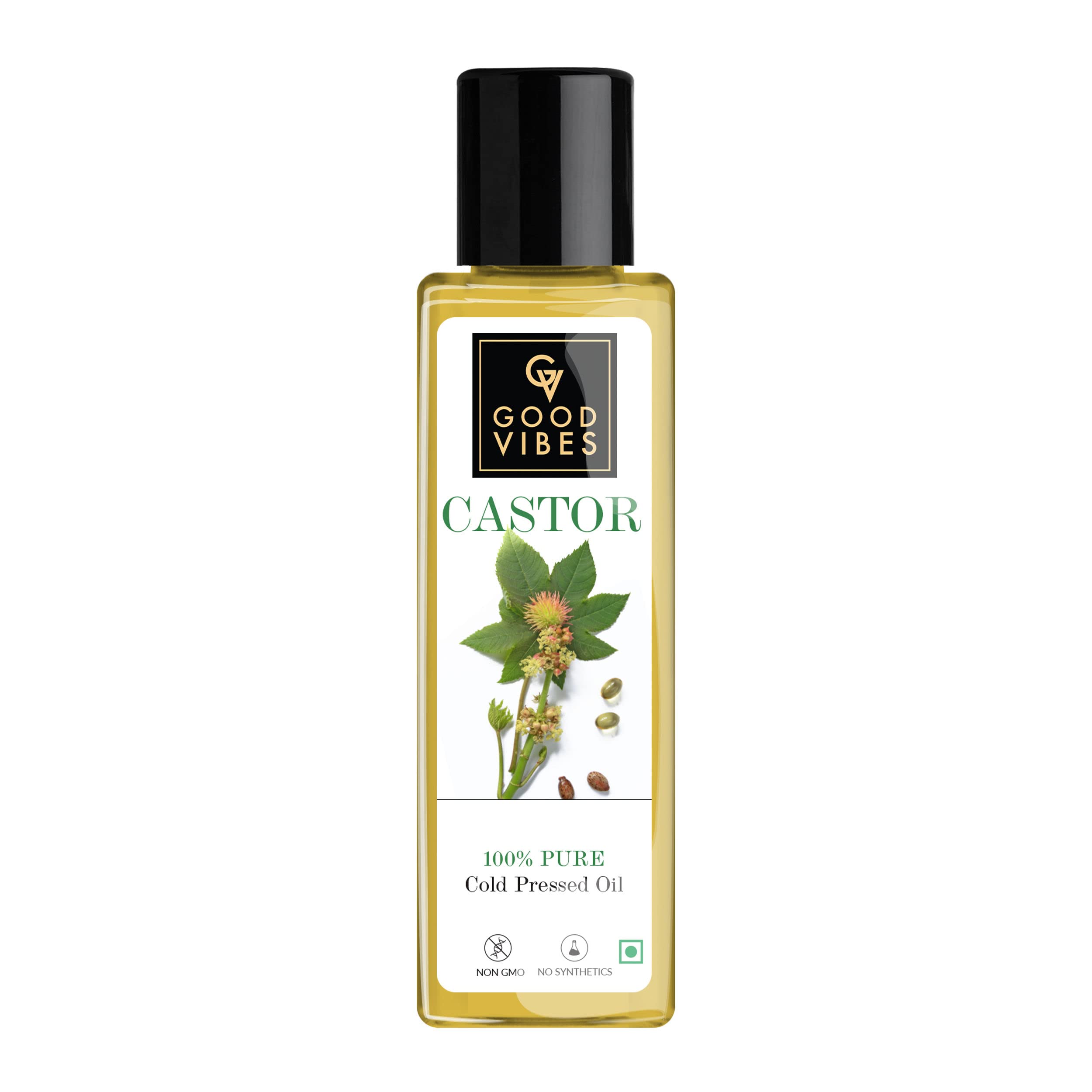 Good Vibes 100% Pure Cold Pressed Castor Oil for Hair Growth & Skin Care - 100ml | Natural Hair Conditioner, Deep Moisturizer for Dry Cracked Skin | Alcohol-Free, Paraben-Free, Sulfate-Free | Perfect for Nighttime Hair Treatments & DIY Beauty Recipes