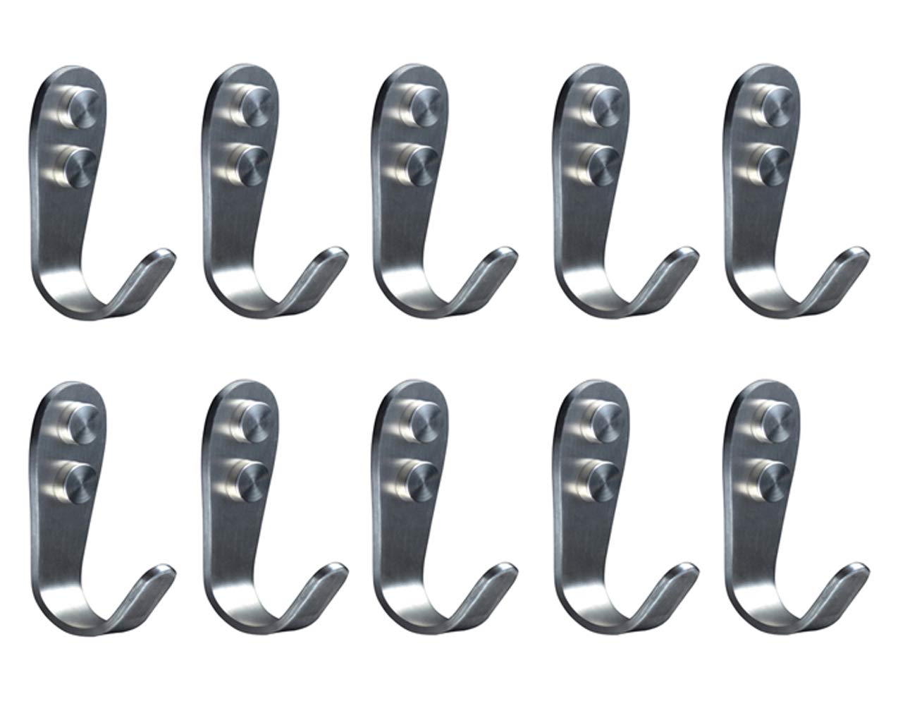 Deezio Heavy Duty Stainless Steel Wall Hooks - 10 Pack for Coats, Hats, Towels & Kitchen Use - Extra Strong Mounting Hooks for Bathroom, Garage & Home Organization
