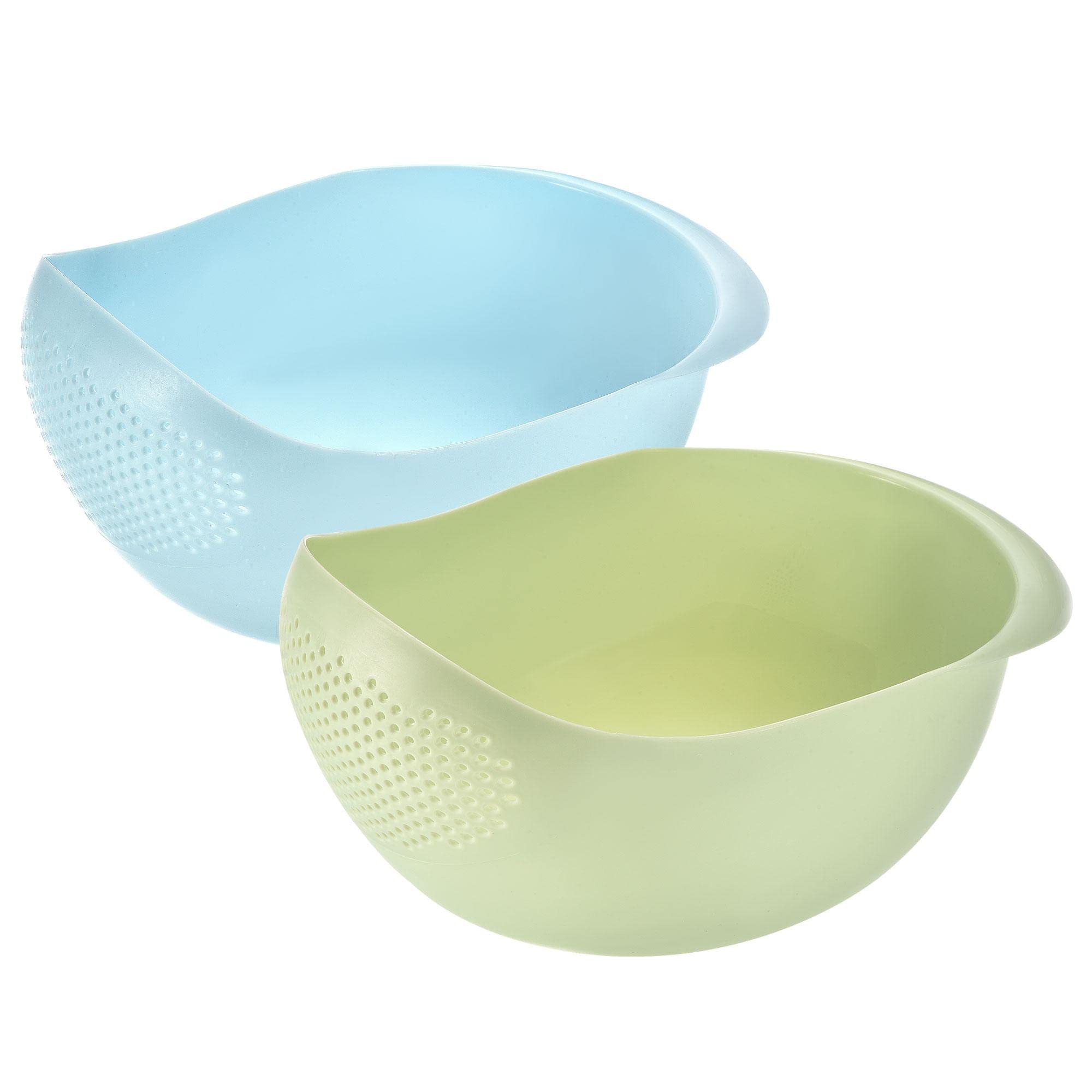 uxcell 2-Pack Rice Strainer Bowl with Handle - Rice Washing Filter Colander Basket for Cleaning Vegetables & Fruits (Blue + Green) - Perfect for Kitchen, Cooking & Meal Prep