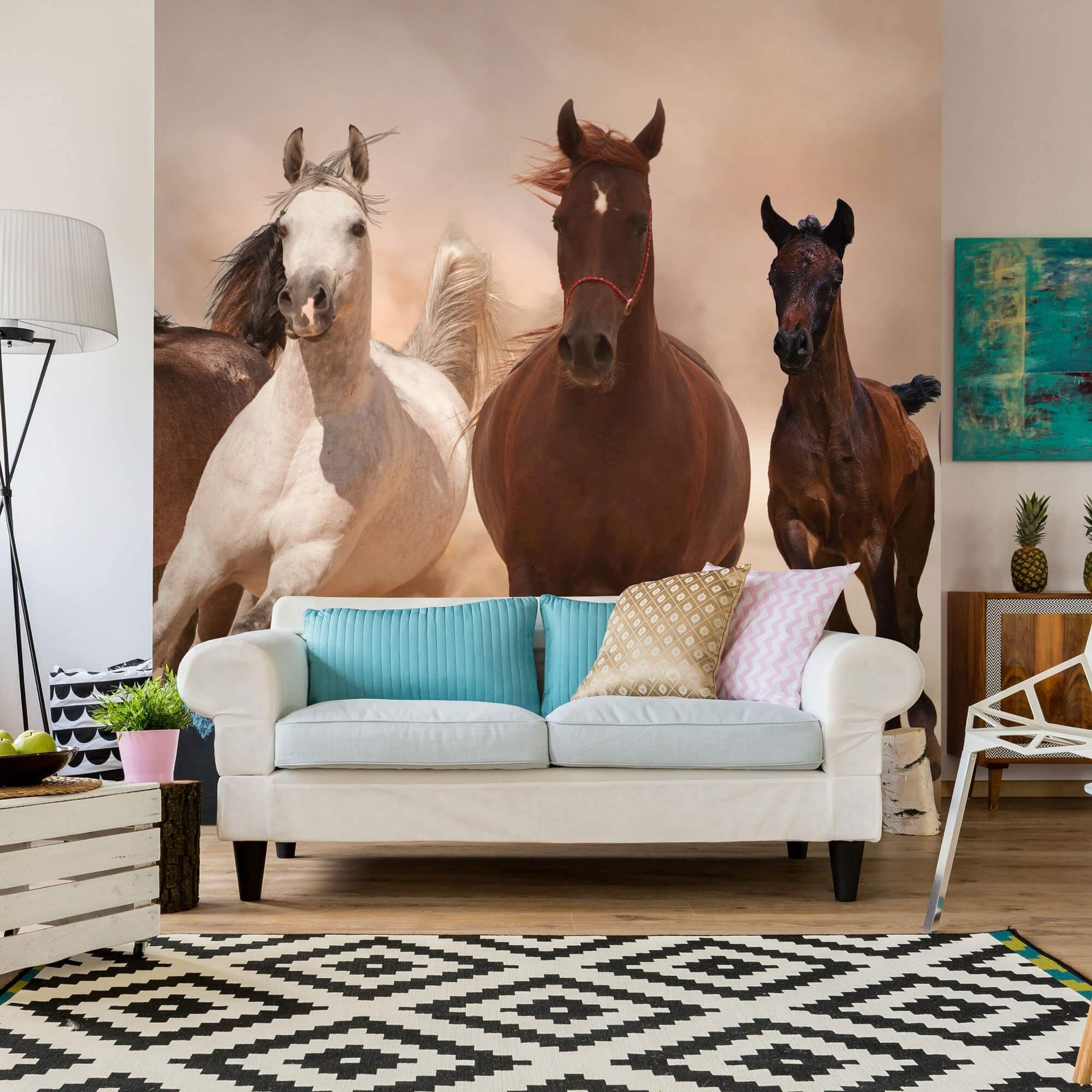 Brown and White Horse Peel and Stick Removable Wall Mural 0495 - Self-Adhesive Wallpaper for Home Decor, Nursery, Office & Living Room