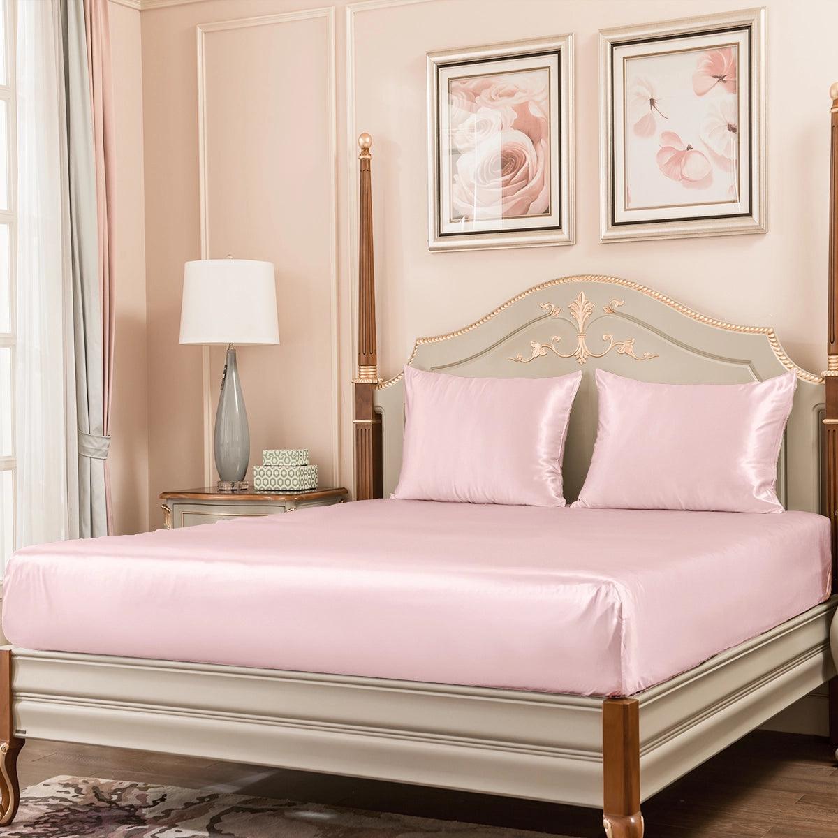23mm 6A+ 100% Mulberry Silk Fitted Sheet Set - 3 Piece Luxury Bedding for Queen Size - Ultra Soft & Breathable for All-Season Comfort - Perfect for Master Bedroom, Guest Room & Hotel Use