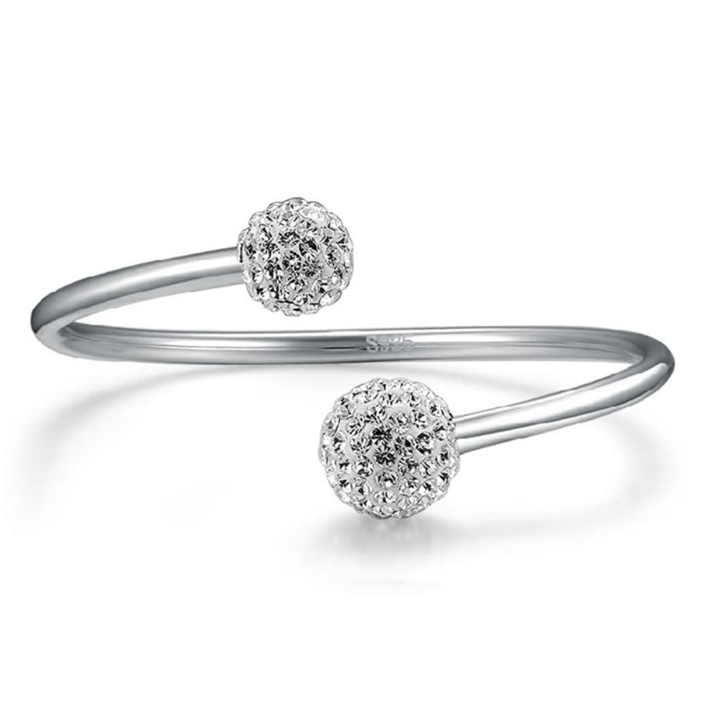 QOBEBOTA Elegant Silver Plated Tennis Bracelet with Crystal Beads - Dainty Link Charm Bangle for Women | Perfect Birthday Gift for Girlfriend, Anniversary Present | Ideal for Parties, Weddings & Everyday Wear