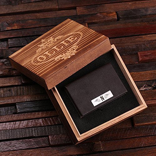 Teals Prairie & Co. Personalized Leather Business Card Holder with Wood Gift Box - Premium Engraved Name Card Case for Professionals, Corporate Gifts & Office Accessories - Perfect for Business Meetings, Networking Events & Executive Gifts