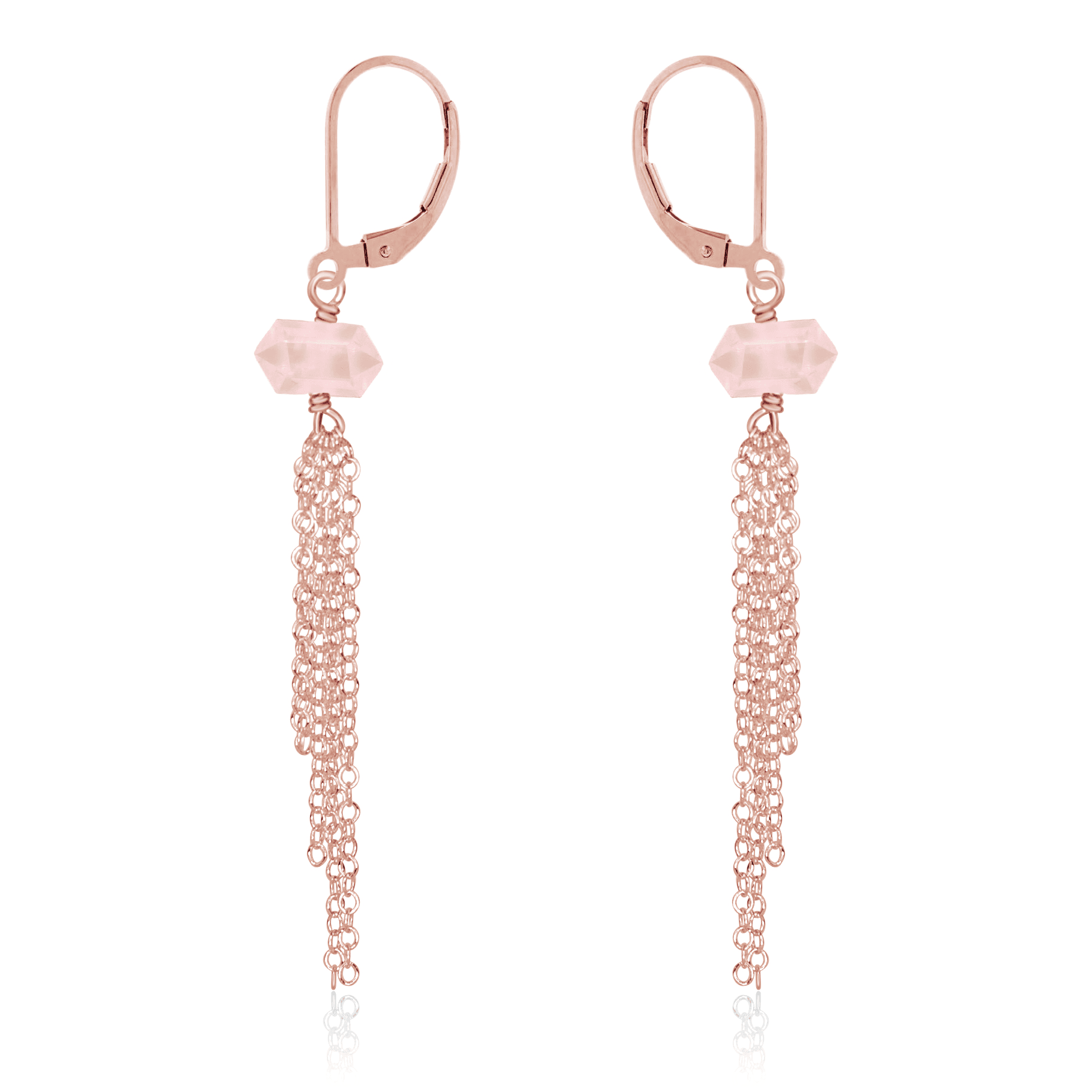 Rose Quartz Double Terminated Crystal Point Tassel Earrings for Women - Healing Stone Dangle Earrings for Yoga, Meditation & Spiritual Healing - Boho Chic Jewelry Gift