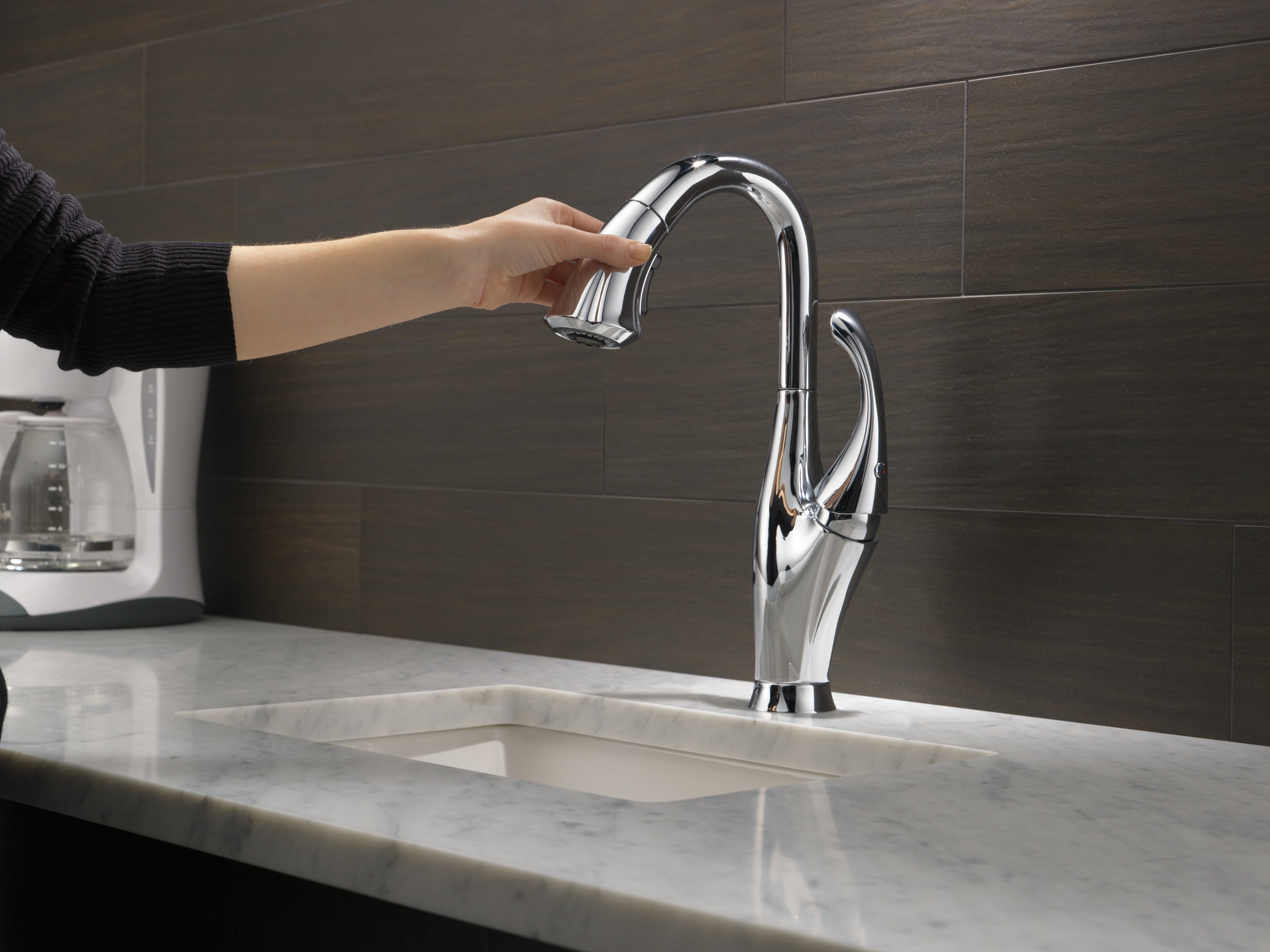 Delta Addison Champagne Bronze Bar Faucet with Pulldown Sprayer - 9992 CZ DST Model for Modern Kitchen Sink, Bar, or Wet Bar Installation
