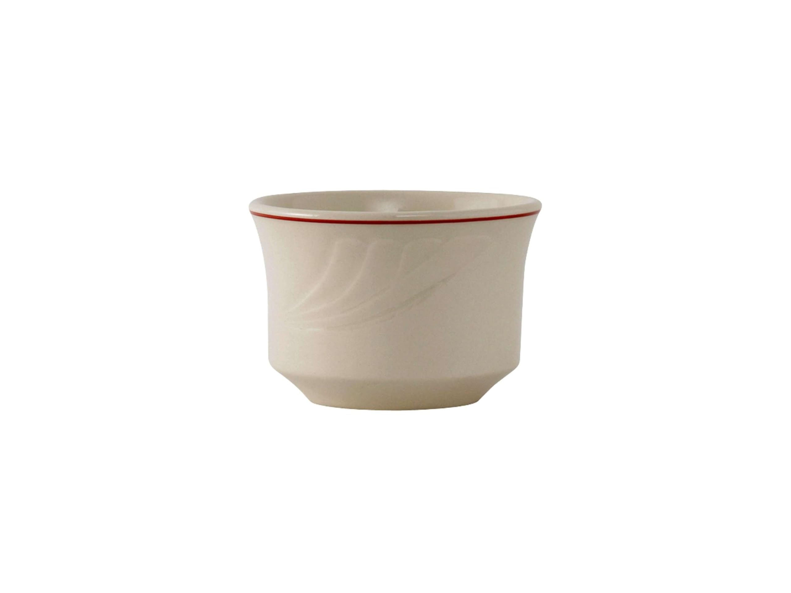 Tuxton China YBB-0752 Ceramic Bouillon Cup - 7 oz, Round Embossed Design, Microwave & Dishwasher Safe, Oven Proof, Lead-Free Vitrified Ceramic - Perfect for Restaurants, Healthcare Facilities, and Home Kitchen Use - Case of 36