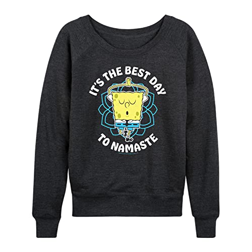 SpongeBob SquarePants Women's Lightweight French Terry Pullover Hoodie - Best Day To Namaste Graphic Sweatshirt - Soft Lounge Wear for Yoga, Casual Outfits & Relaxing at Home