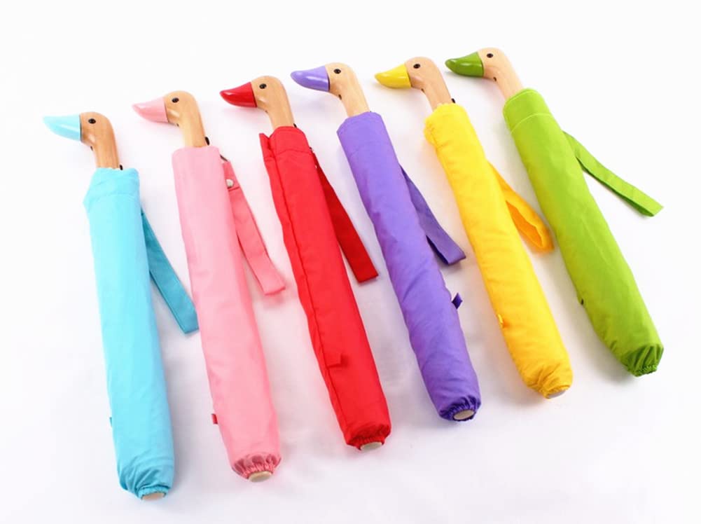 Stylish Cute Duck Wooden Handle Travel Umbrella - Auto Open, Compact & Lightweight for Rainy Days, Beach Trips & Outdoor Adventures