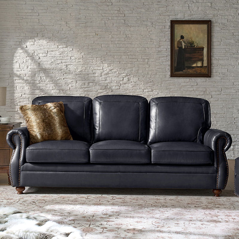 Premium Iliana Genuine Leather Sofa with Elegant Rolled Arms - Luxurious Living Room Furniture for Home & Office Decor