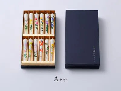 DAIYO Special Hand Painted Rice Wax Candles - 12pc Four Seasons Flower Set A, Japanese Wa Rousoku Traditional Candles for Home Decor, Meditation & Zen Atmosphere