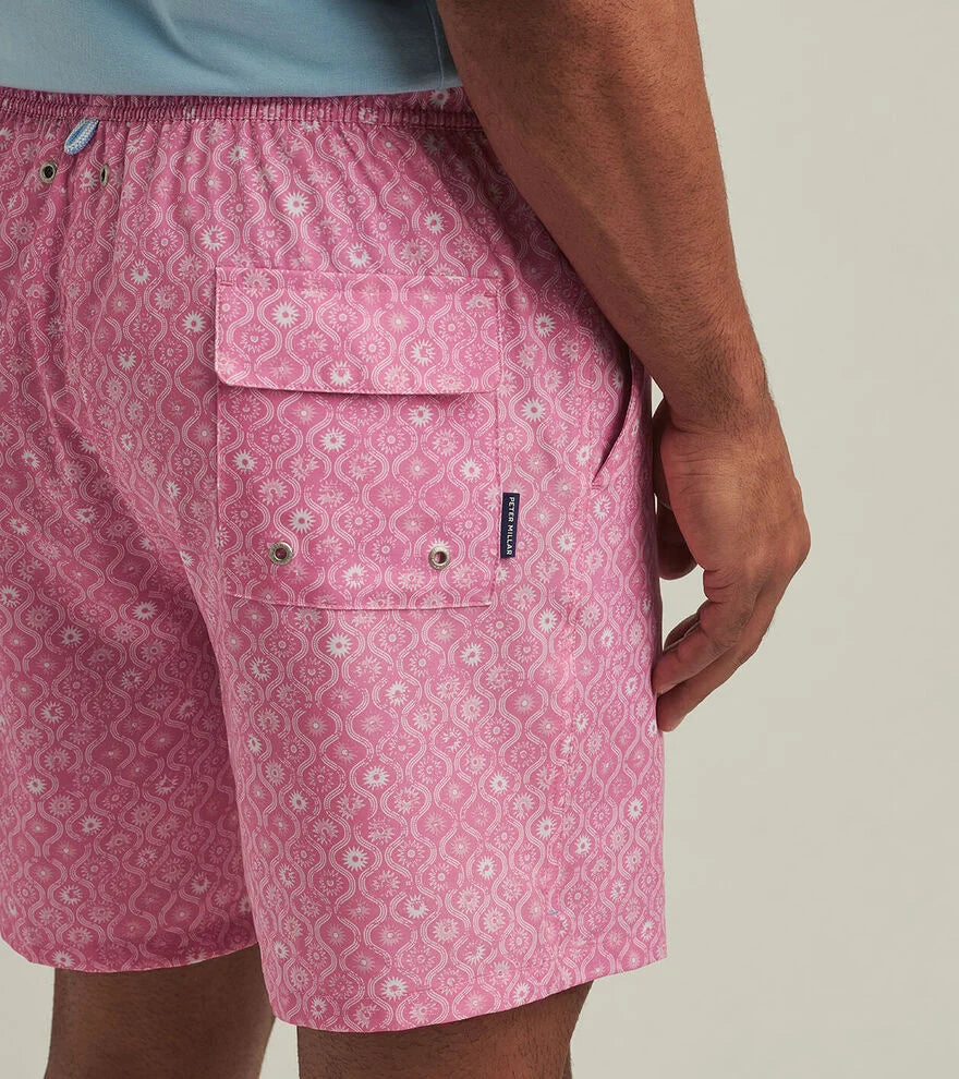 Peter Millar Men's 7 Inch Swim Trunks - Quick Dry, UPF 50+ Sun Protection, Comfortable Beach Shorts for Swimming, Vacation & Summer Activities (Pink Caliente)