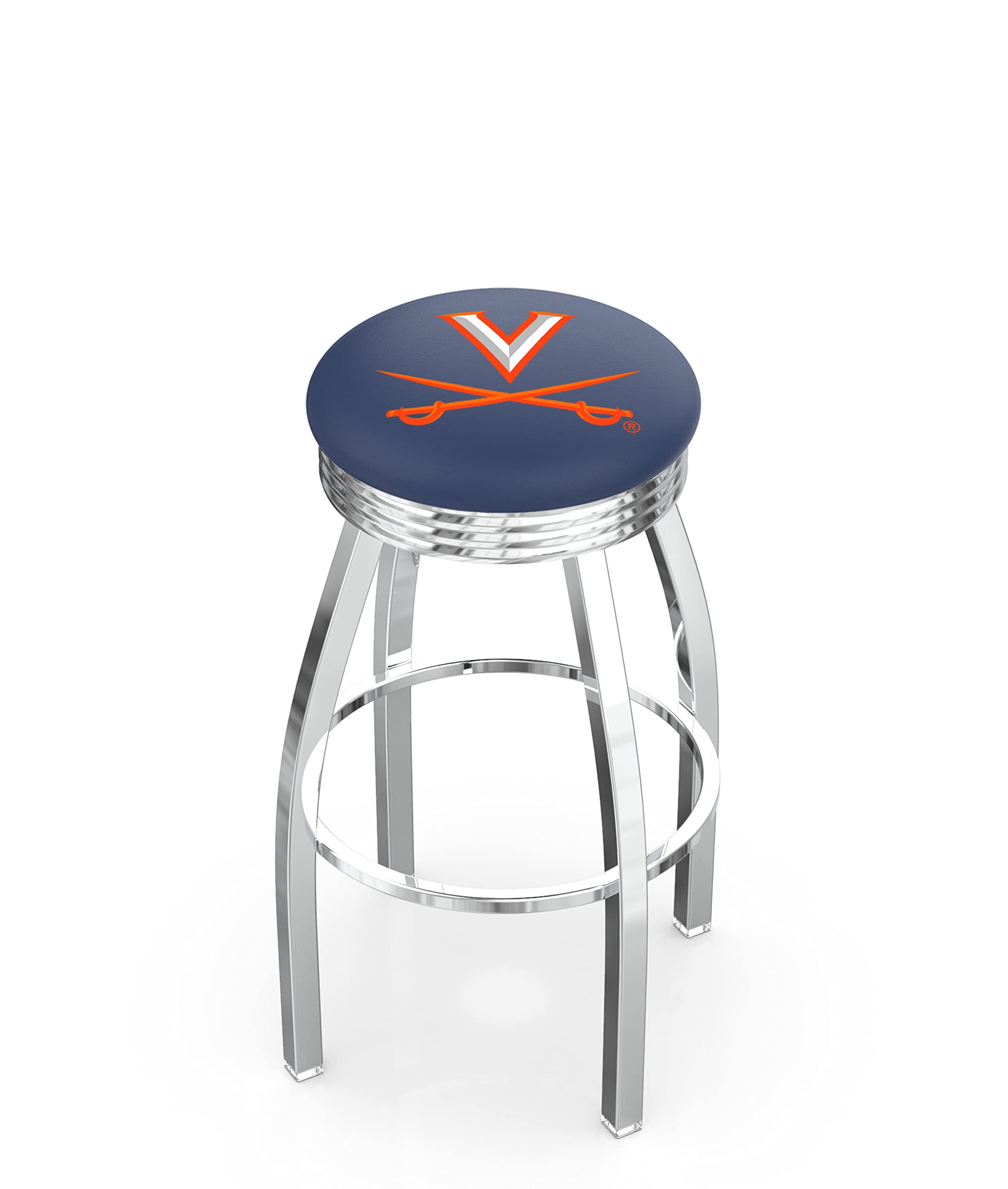 Holland Collegiate 30 Inch Chrome Bar Stool with Ribbed Accent Ring - Modern Kitchen Island & Breakfast Nook Seating for Home & Commercial Use