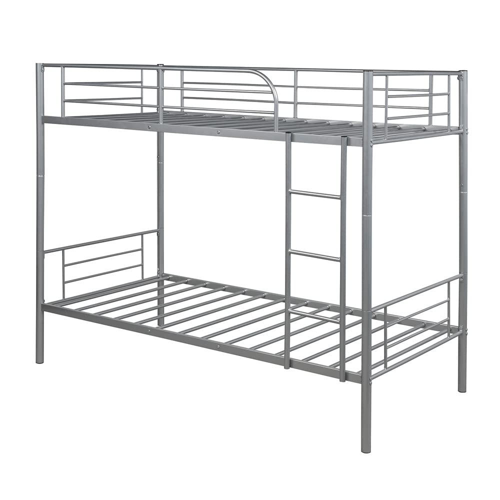 Twin Over Twin Bunk Bed Frame - Heavy Duty Metal Bunk Bed with Safety Guardrails & Ladder | Convertible to 2 Separate Twin Beds for Bedroom, Kids Room or Guest Room | No Box Spring Needed, Space Saving Solution for Small Spaces