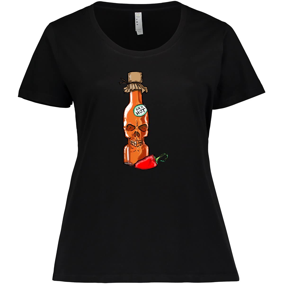 Inktastic Hot Sauce Skull Bottle with Pepper Design Women's Plus Size T-Shirt - Perfect for Casual Wear, Halloween Costumes & Hot Sauce Lovers
