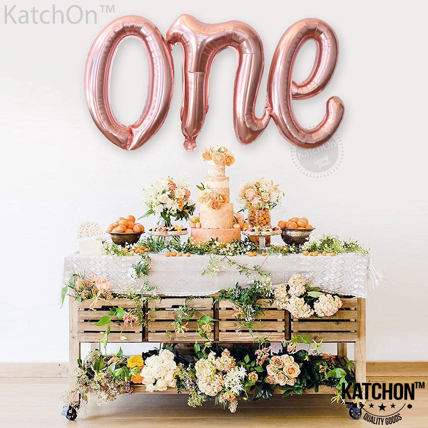 KatchOn 20 Inch Rose Gold 'One' Foil Balloon Letters - First Birthday Decorations for Girls | Sweet Peach Themed Party Supplies | Perfect for 1st Birthday Parties, Baby Showers & Gender Reveals