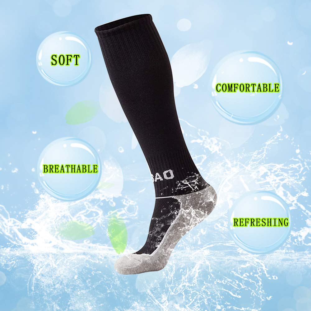 XCOZU Black Football Socks for Kids - Breathable Sports Training Socks for Soccer, Hockey, Rugby & Running - Comfortable Long Tube Socks for Boys & Girls (Toddler/Kids) - Perfect for School PE, Team Sports & Outdoor Activities