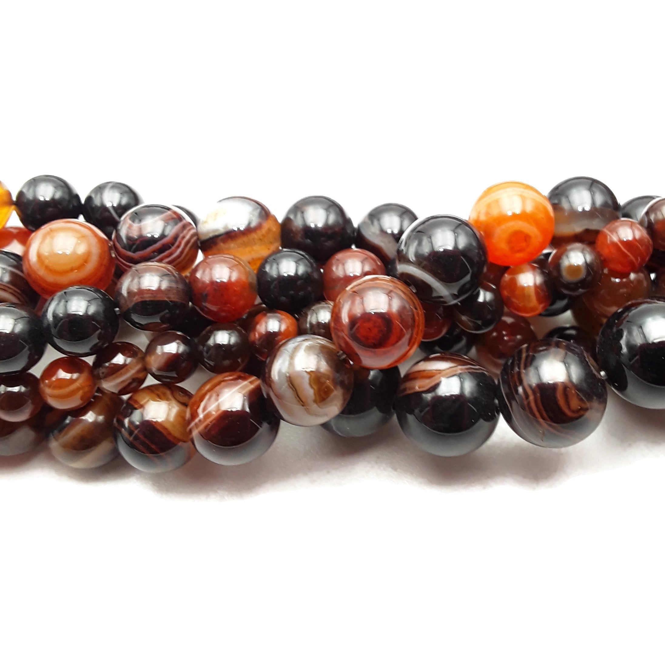 Mahogany Brown Stripe Agate Smooth Round Beads 6mm 8mm 10mm 12mm 15.5 Inch Strand - Natural Stone Beads for Jewelry Making, DIY Bracelets, Necklaces & Craft Projects