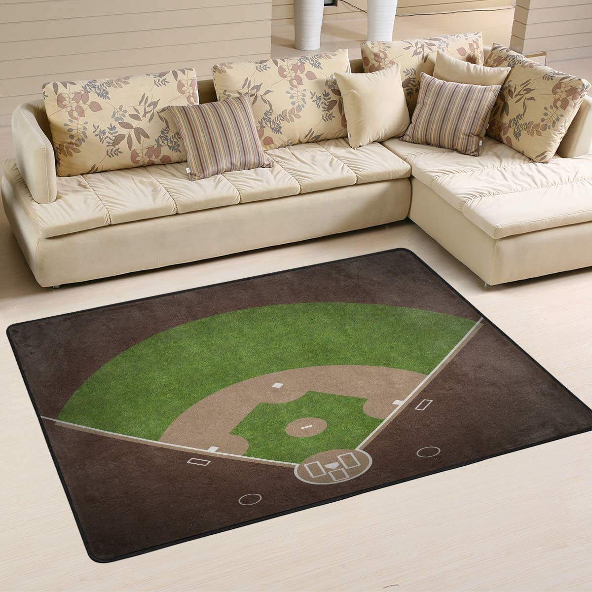ALAZA Vintage American Baseball Field Area Rug 6'x4' - Perfect for Living Room, Bedroom, Game Room & Man Cave Decor