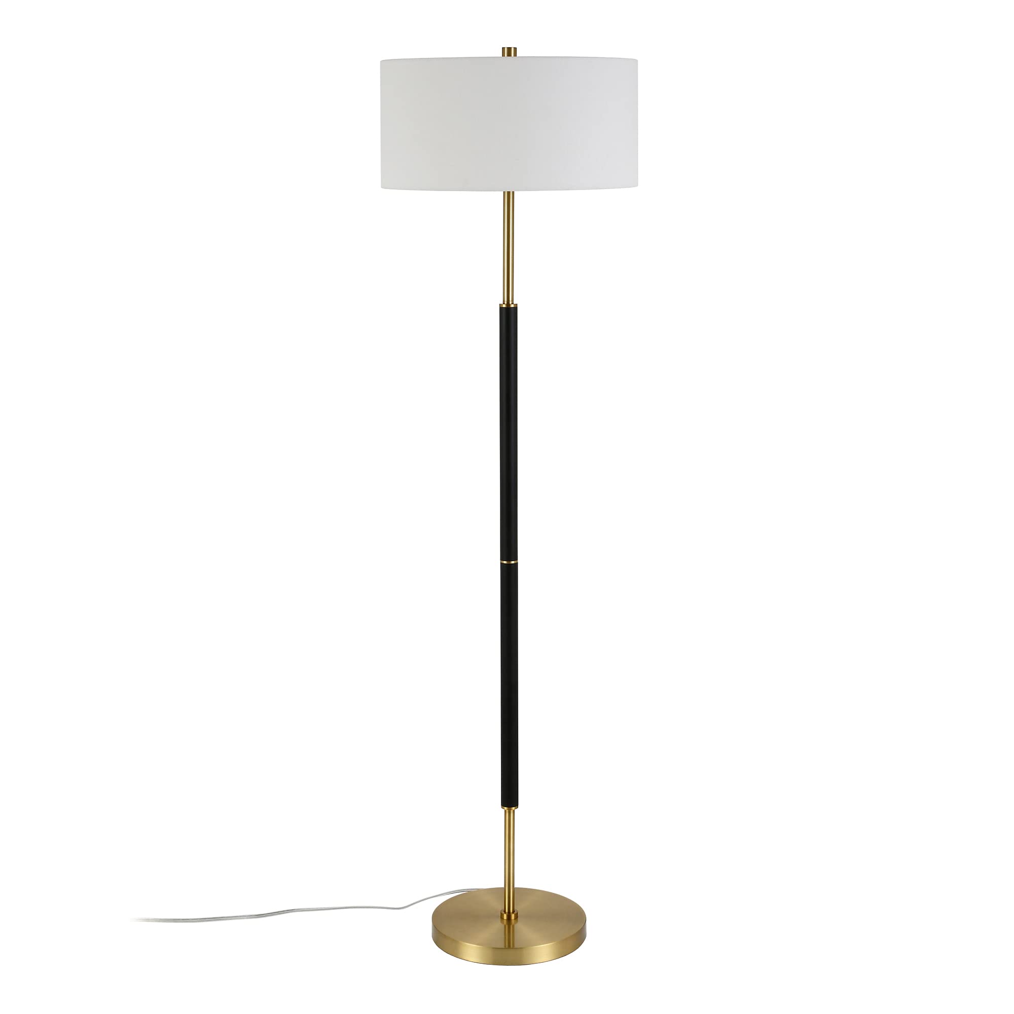 Henn&Hart 2-Light Modern Floor Lamp with Fabric Shade - Matte Black/Brass/White Finish - 61