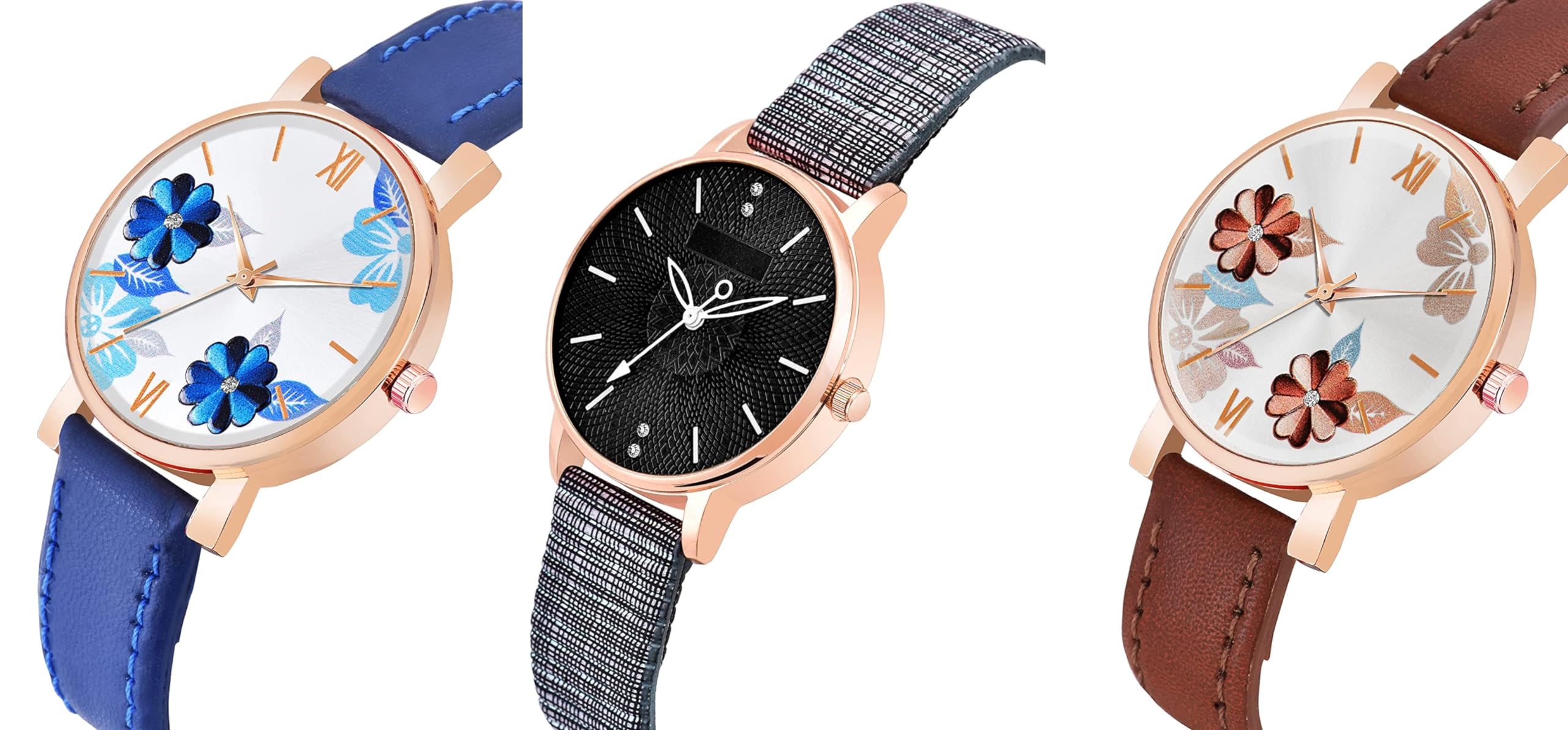 FEMEO Women's Casual Leather Watch with Floral Dial - Stylish for Everyday Wear