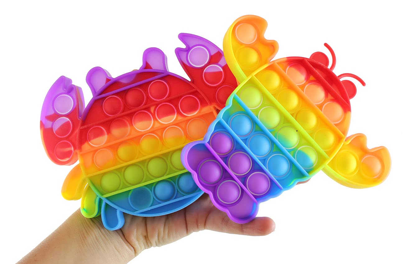 2 Pack Rainbow Lobster & Crab Bubble Pop Fidget Toys - Ocean Animal Sensory Stress Relief Toys - Silicone Push Poke Bubble Wrap Popper for Anxiety Relief - Perfect for Kids, ADHD, Autism & Office Stress - Flip & Pop Again for Endless Fun!
