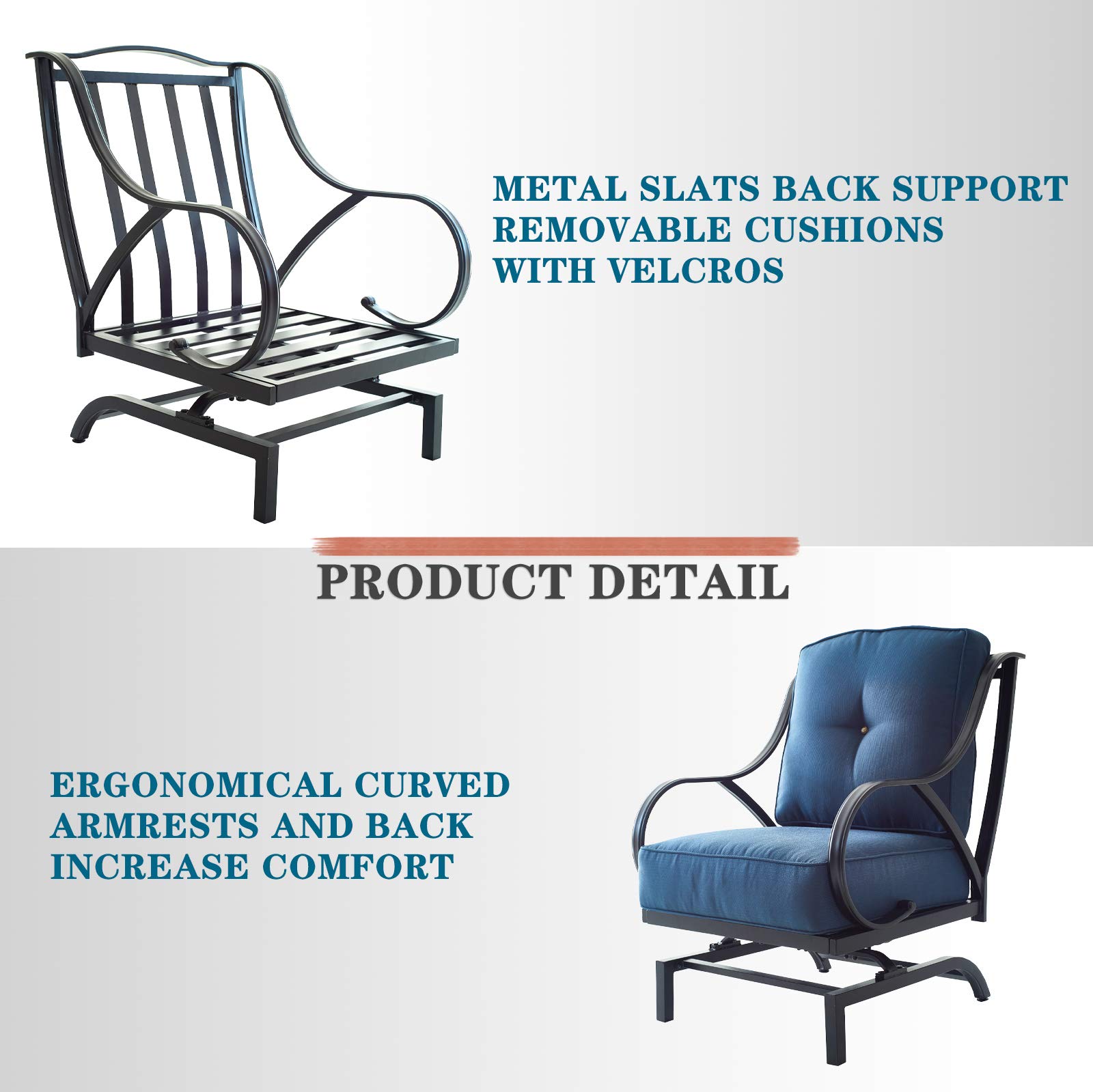 Festival Depot 2-Piece Metal Patio Armchair Set with Thick Cushions - Outdoor Bistro Furniture for Deck, Garden & Backyard (Blue) - Perfect for Relaxing, Entertaining & Outdoor Dining