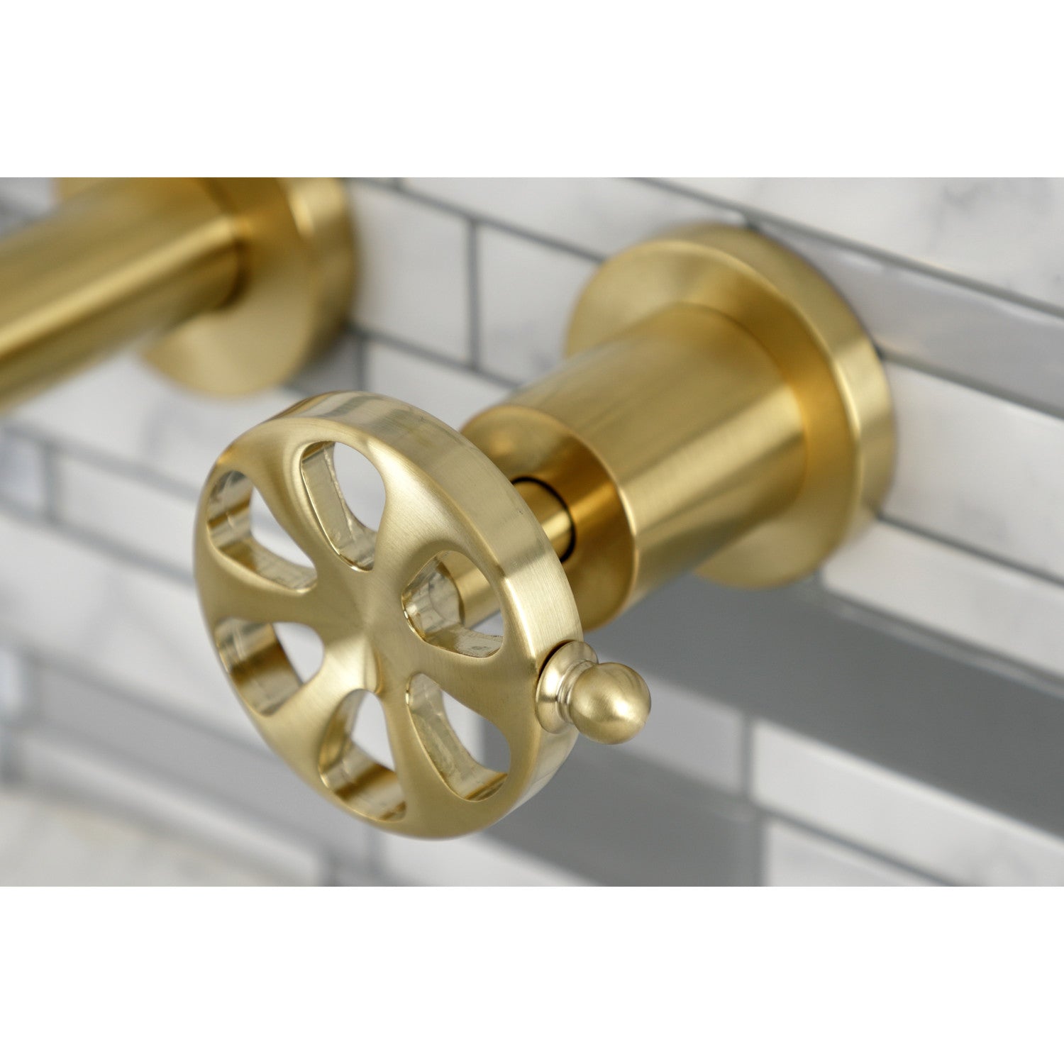 Belknap KS8127RX Brushed Brass Double Handle 3-Hole Wall Mount Bathroom Faucet - Perfect for Modern Bathroom & Powder Room Renovations