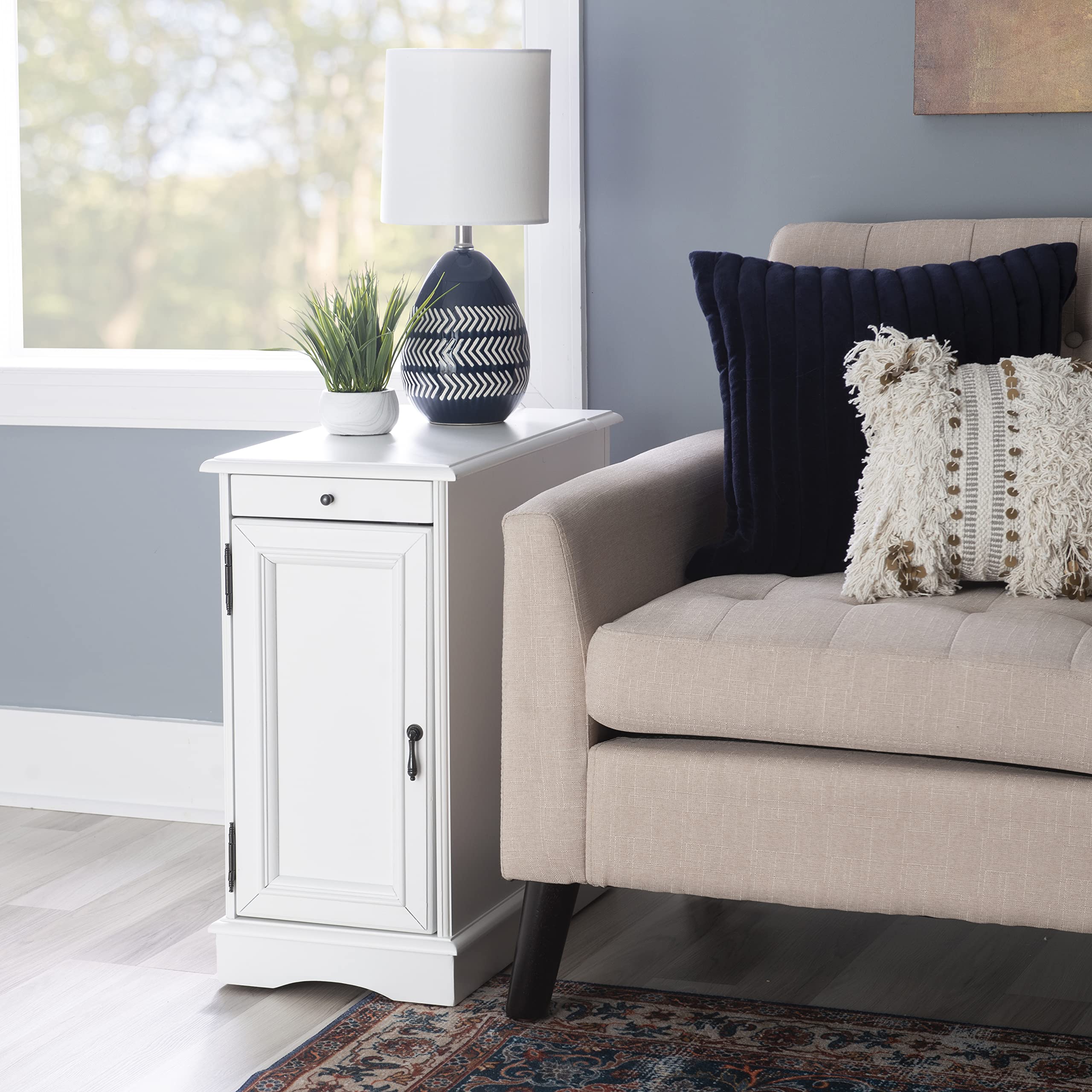 Powell Furniture Barron Small White Accent Table - Perfect for Living Room, Bedroom, or Entryway Decor