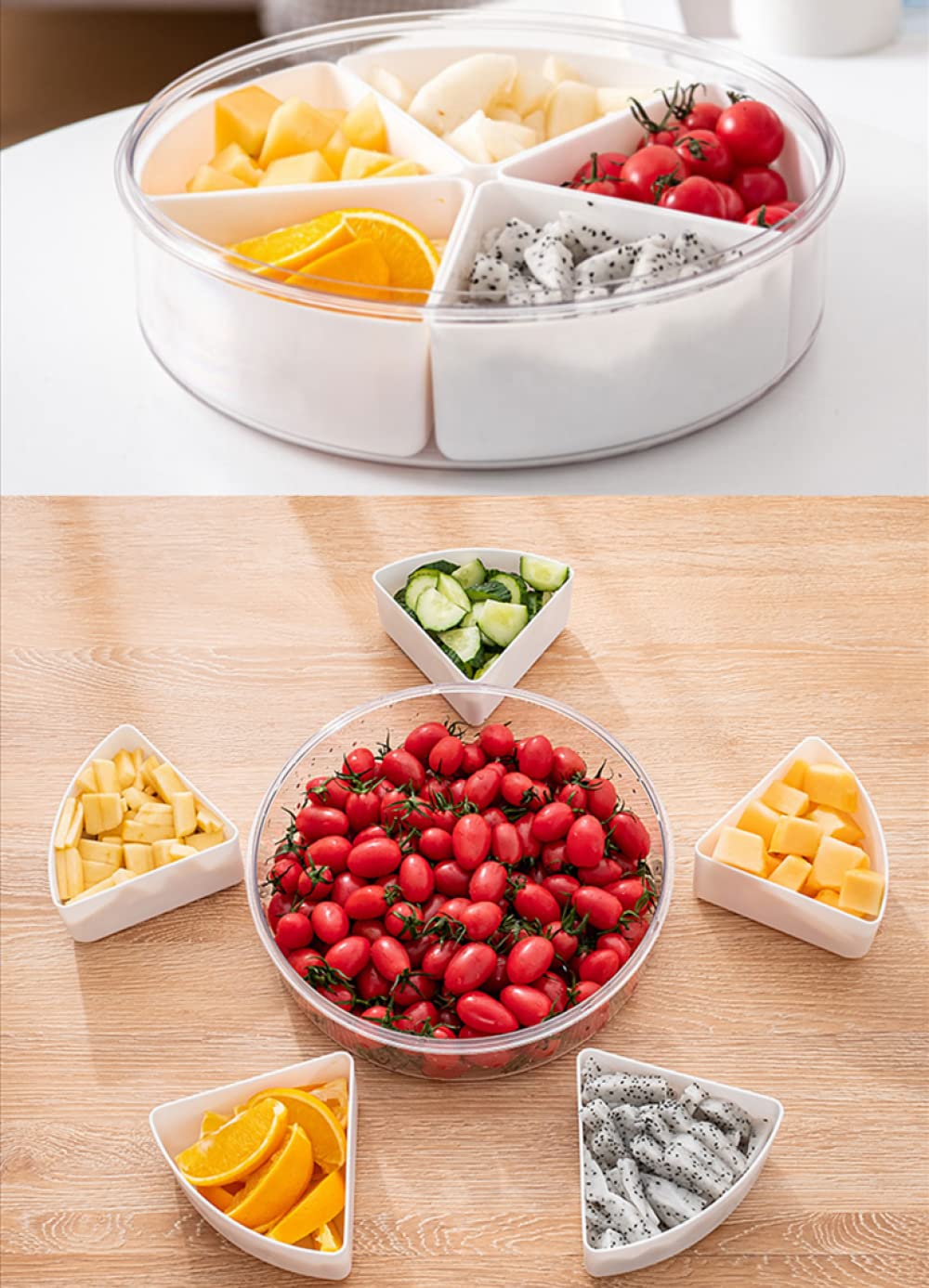 360° Rotating 5-Section Snack Candy Nut Bowl with Airtight Lid - Perfect for Dried Fruits, Nuts, Chocolates, Party Snacks & Dessert Serving Tray - Ideal for Home, Office, Parties & Entertaining