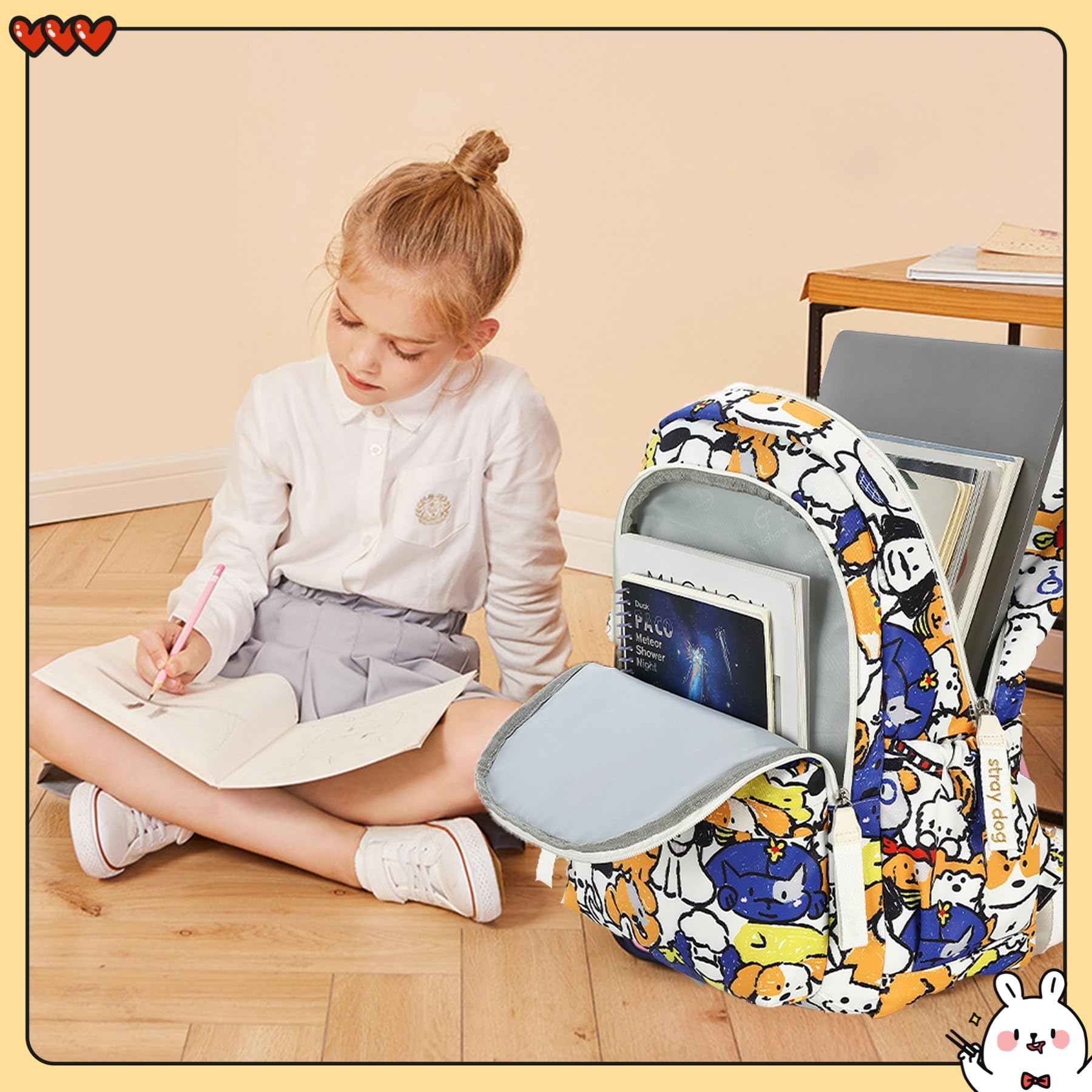Cute Dog Print Backpack for Kids - Durable School Bookbag for Elementary Students (Boys & Girls) - Perfect for School, Travel & Daily Use
