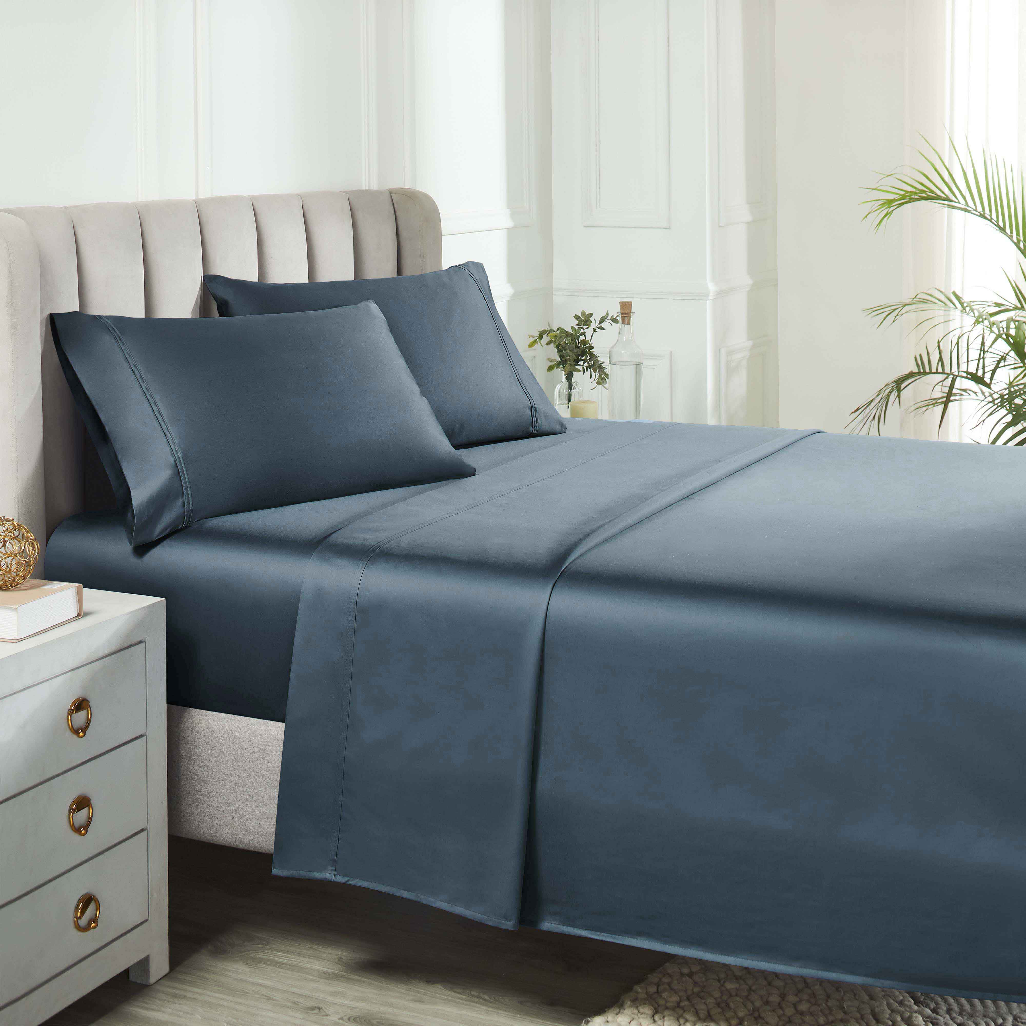 Premium 850 Thread Count 100% Cotton Solid Color Bed Sheet Set - Ultra Soft & Breathable for Comfortable Sleep - Perfect for Master Bedroom, Guest Room & Luxury Hotels