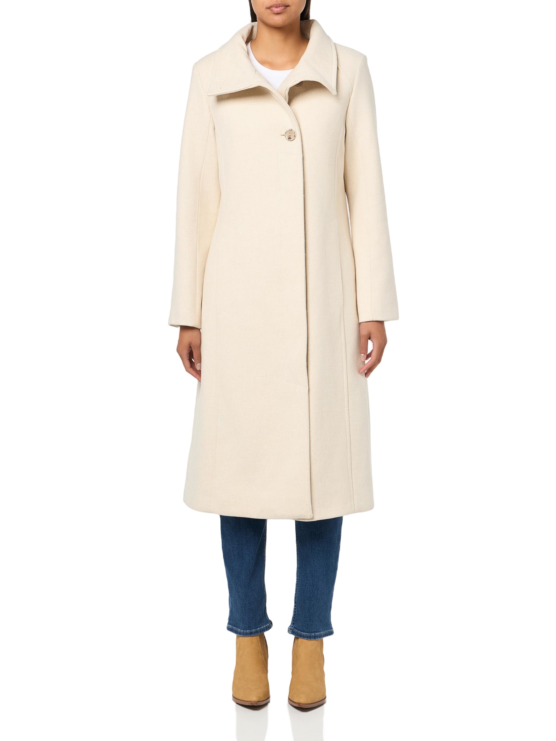 Kenneth Cole Women's Classic Wool Walker Coat - 3 Button Stand Collar & Back Belt Detail | Winter Warm Trench Coat for Office, Travel & Formal Occasions