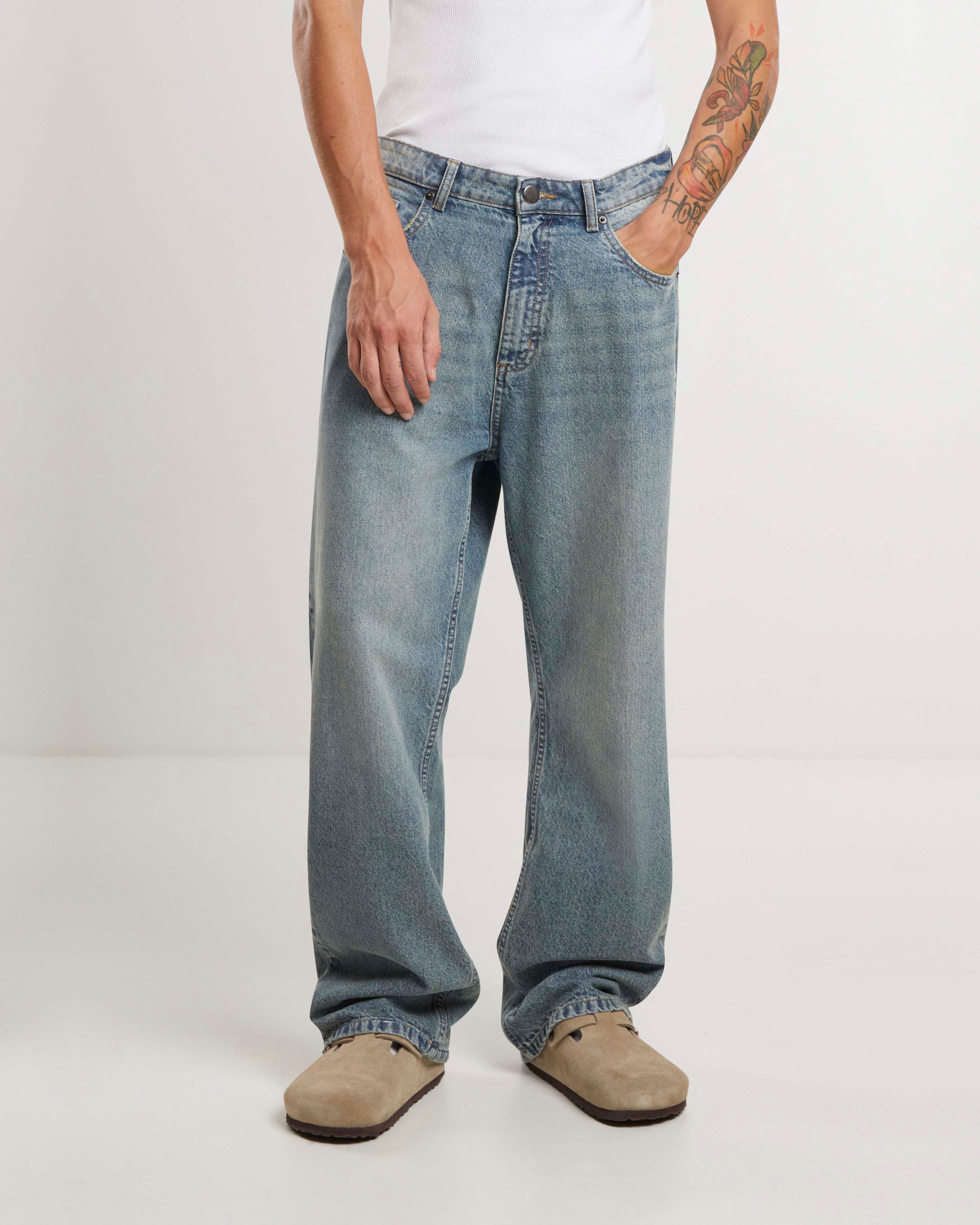 Vintage Blue Baggy Denim Jeans for Women & Men - High Waisted Loose Fit Distressed Jeans - Casual Streetwear, Hip Hop Style, Everyday Wear