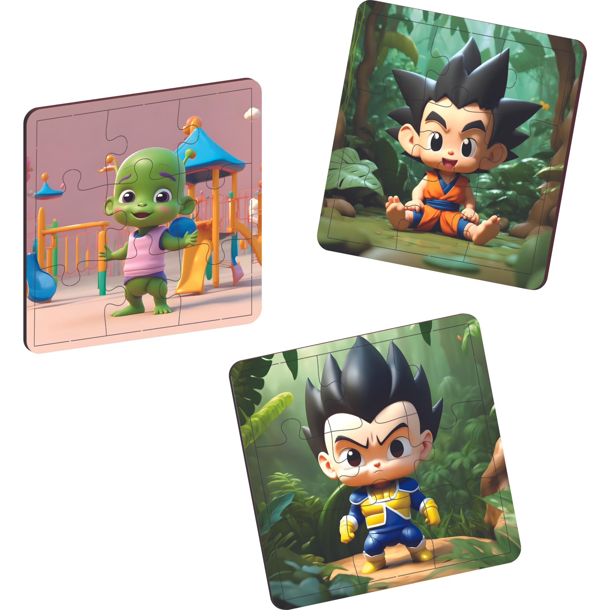 CLAWCRAFTS Wooden Goku Jigsaw Puzzle Set for Kids - 3 Pack with 9 Pieces Each | Educational Brain Development Toy | Perfect Birthday Gift for Children | Fun Learning Activity for Home & Classroom